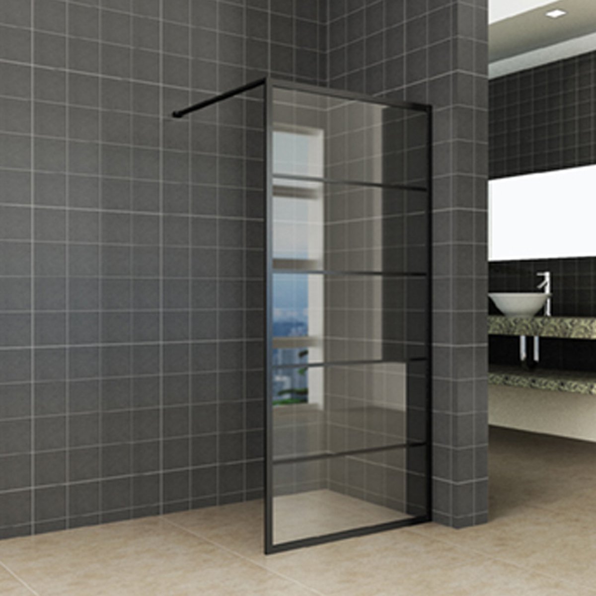 Wiesbaden Horizon Inloopdouche 800x2000mm - Nano Helder Glas/Mat Zwart