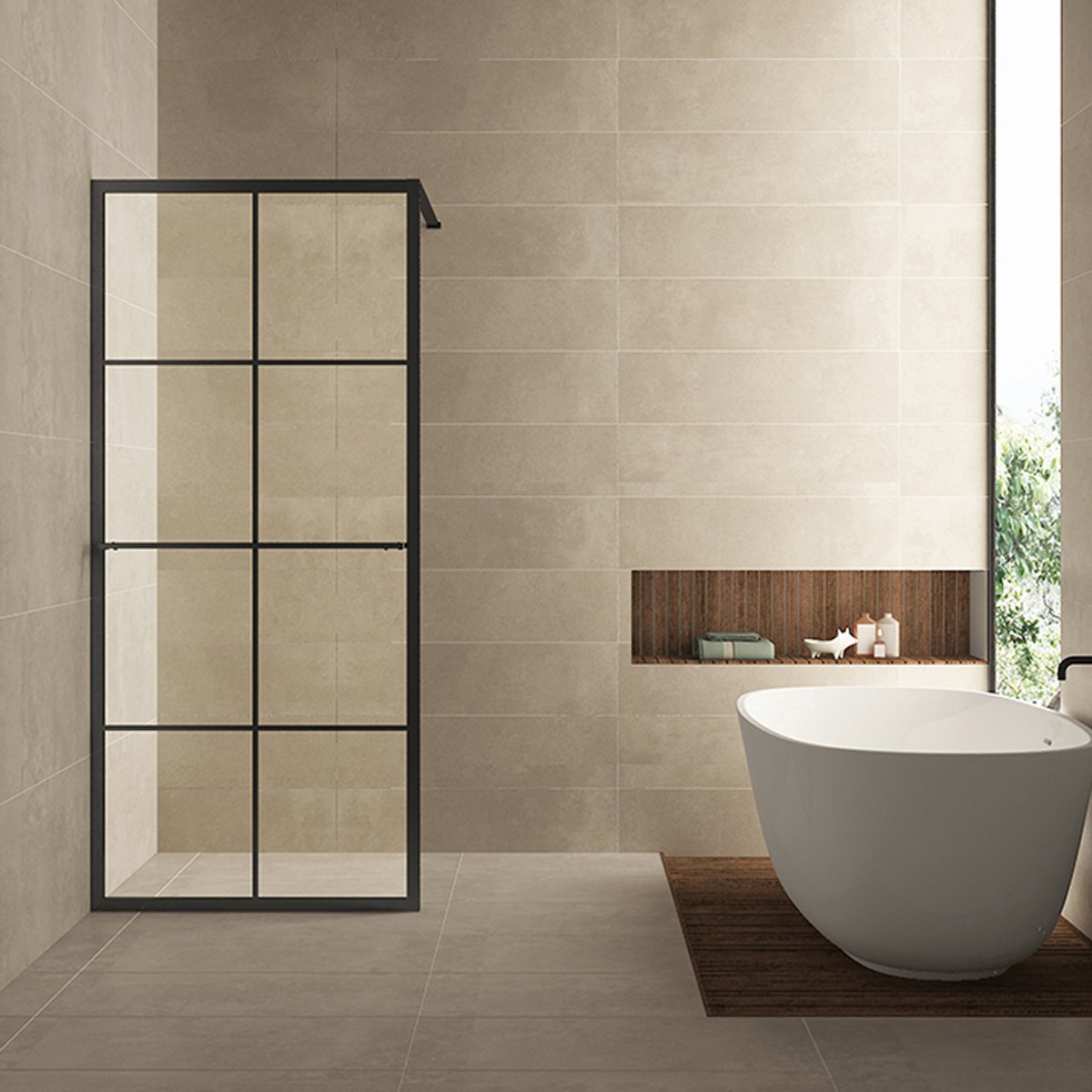 Wiesbaden Maaz Inloopdouche 100x200 cm - Helder Glas met Zwart Raster & Handdoekhouder