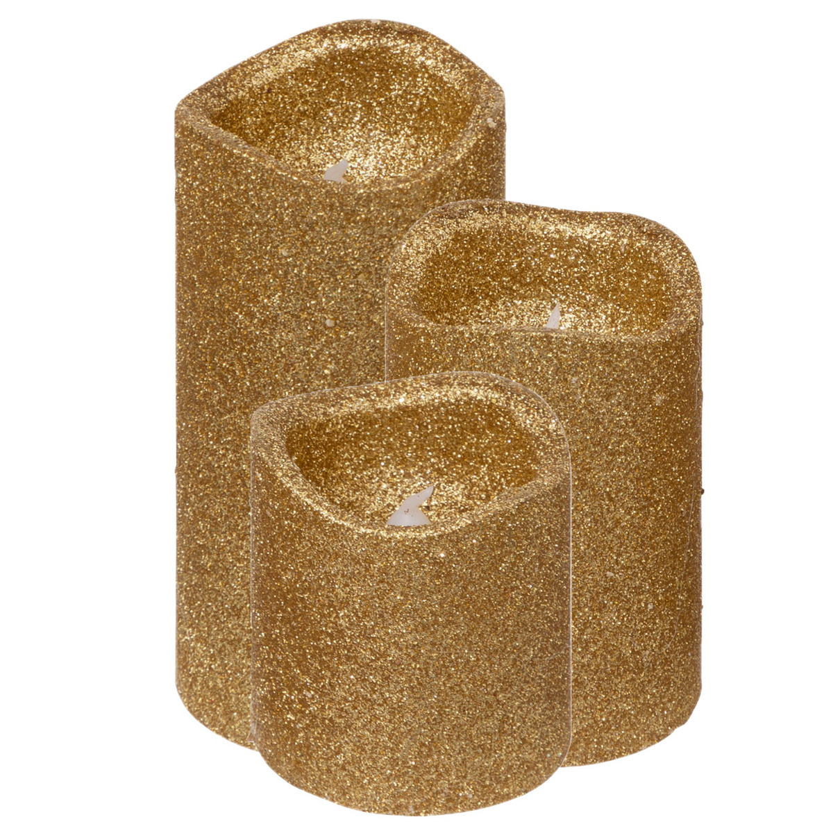 Feeric lights & Christmas LED kaarsen/stompkaarsen set - 3x stuks - goud - glitter -