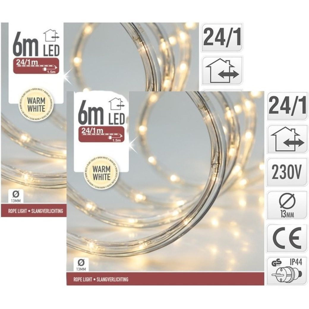 Merkloos LED slangverlichting - 2x - 6 meter - warm wit licht - voor buiten - kerstverlichting -