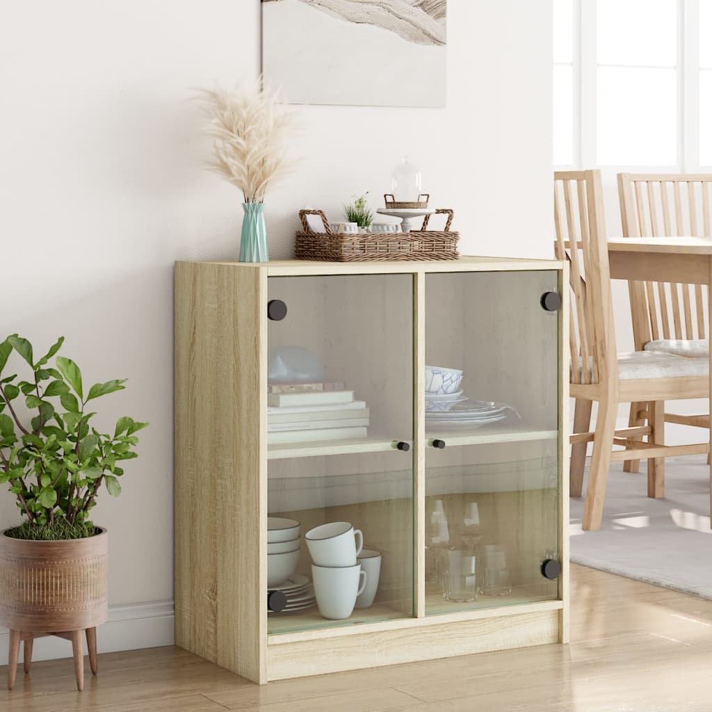 vidaXL Bijzetkast met glazen deuren 68x37x75,5 cm sonoma eikenkleurig