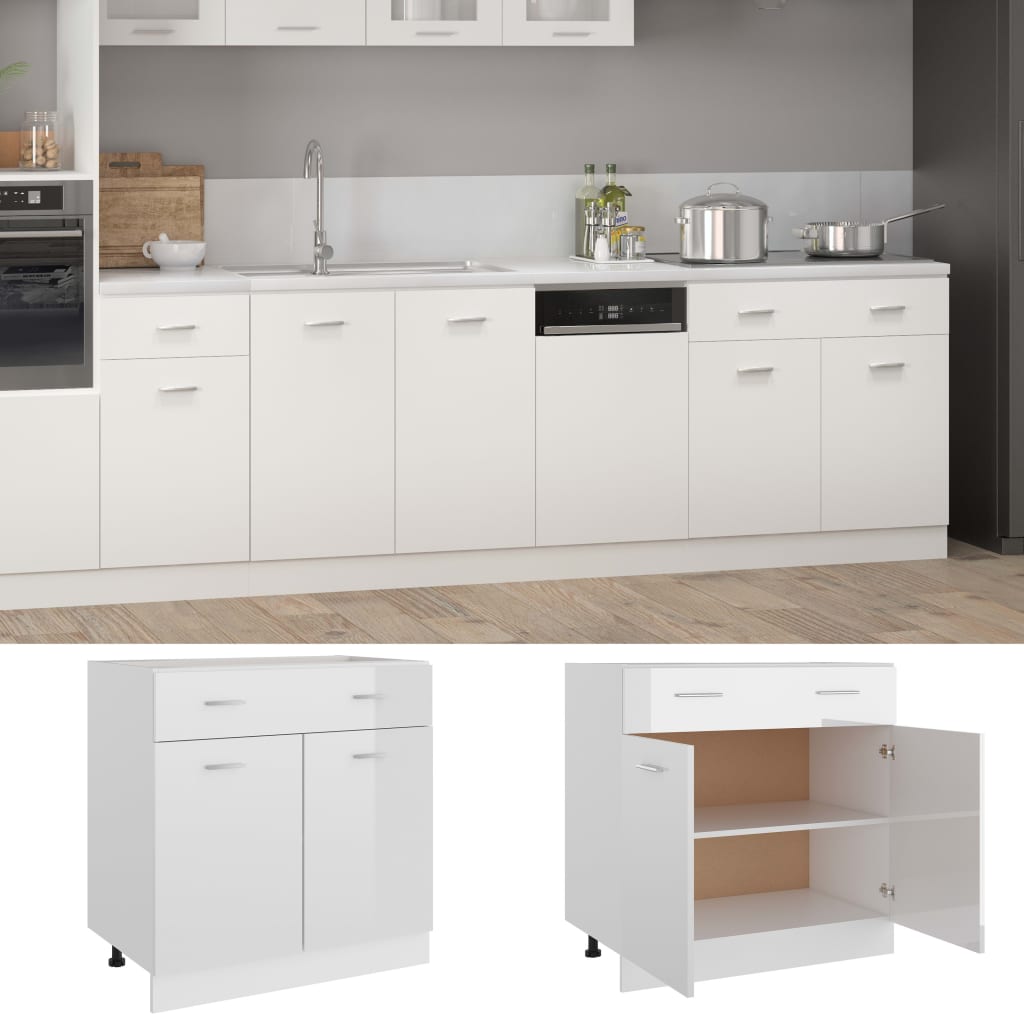 vidaXL Onderkast met lade Lyon 80x46x81,5cm bewerkt hout hoogglans wit