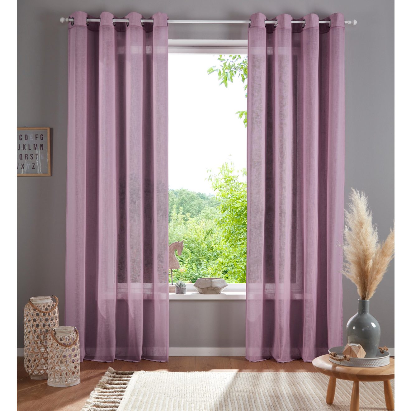 Home affaire Gordijn Mara transparant, linnen look, monochroom, basic (1 stuk)