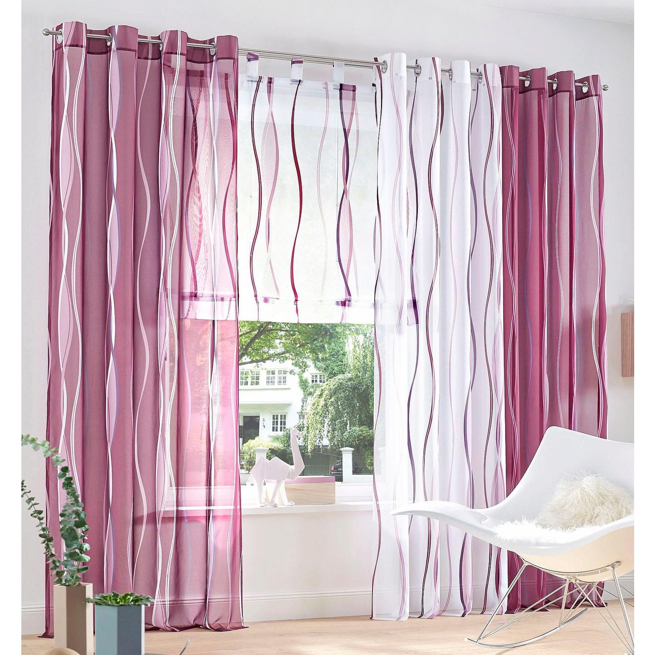 My home Gordijn Dimona set van 2, transparant, voile, polyester, golven (2 stuks)