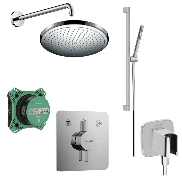Hansgrohe Duoturn Q Doucheset - inbouwdeel - thermostaatkraan - hoofddouche - douchearm - handdouchehouder - staafhanddouche - glijstang - doucheslang - schuifstuk - chroom SW918119/SW918550/SW73194/4