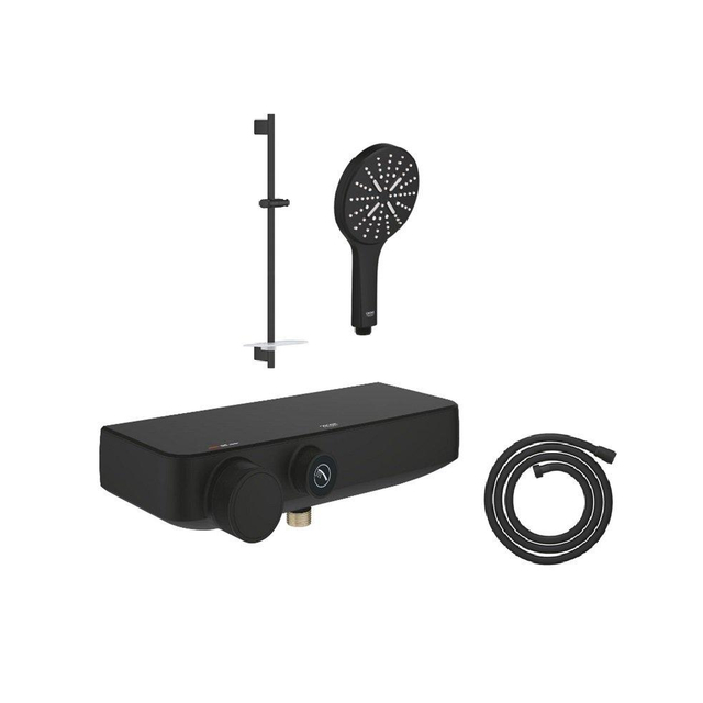 Grohe Grohtherm Smartcontrol Doucheset - thermostatisch - douchekraan - glijstang - ronde handdouche - doucheslang - phantom black SW1077342/SW901446/SW901410/SW901391