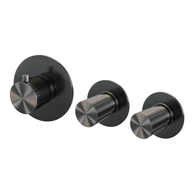 Brauer Stripe Inbouwthermostaat - 2 stopkranen - in- en afbouwdelen - gunmetal geborsteld PVD 5-GM-350