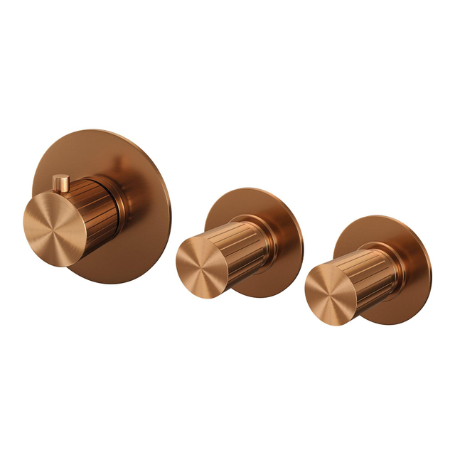 Brauer Stripe Inbouwthermostaat - 2 stopkranen - in- en afbouwdelen - koper geborsteld PVD 5-GK-350