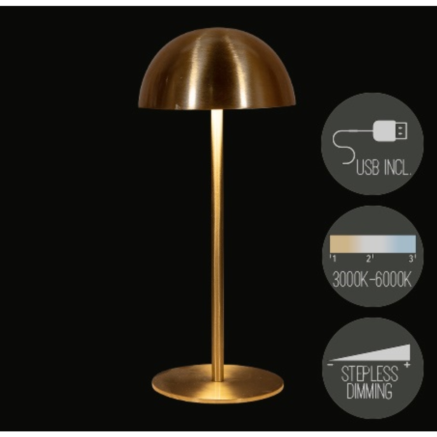 Anna's Collection Oplaadbare tafellamp USB goud 9,5x22cm