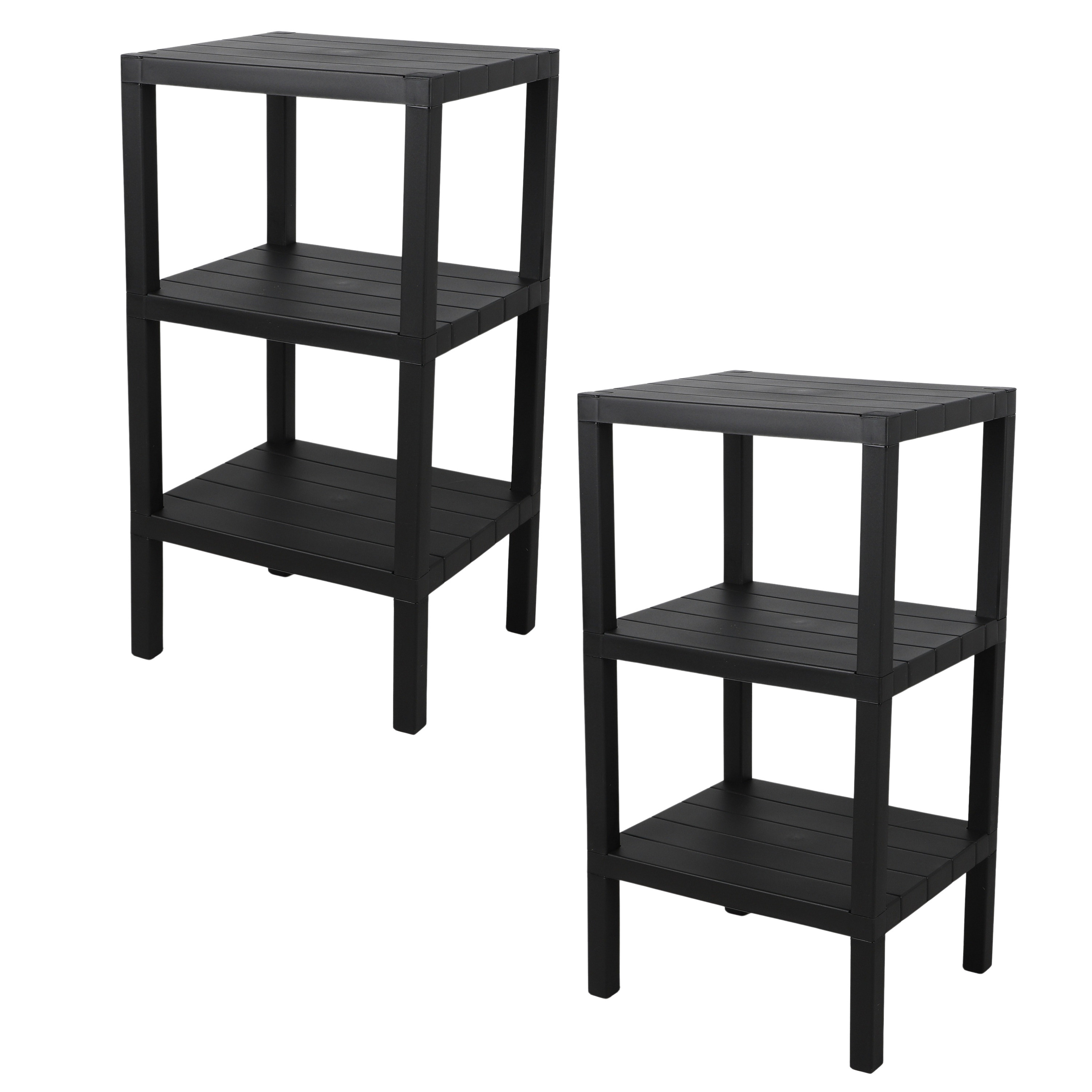 Urban Living Opbergrek 3- 2x -laags - zwart - kunststof - x 33 x 72 cm - schuur/zolder rekje -