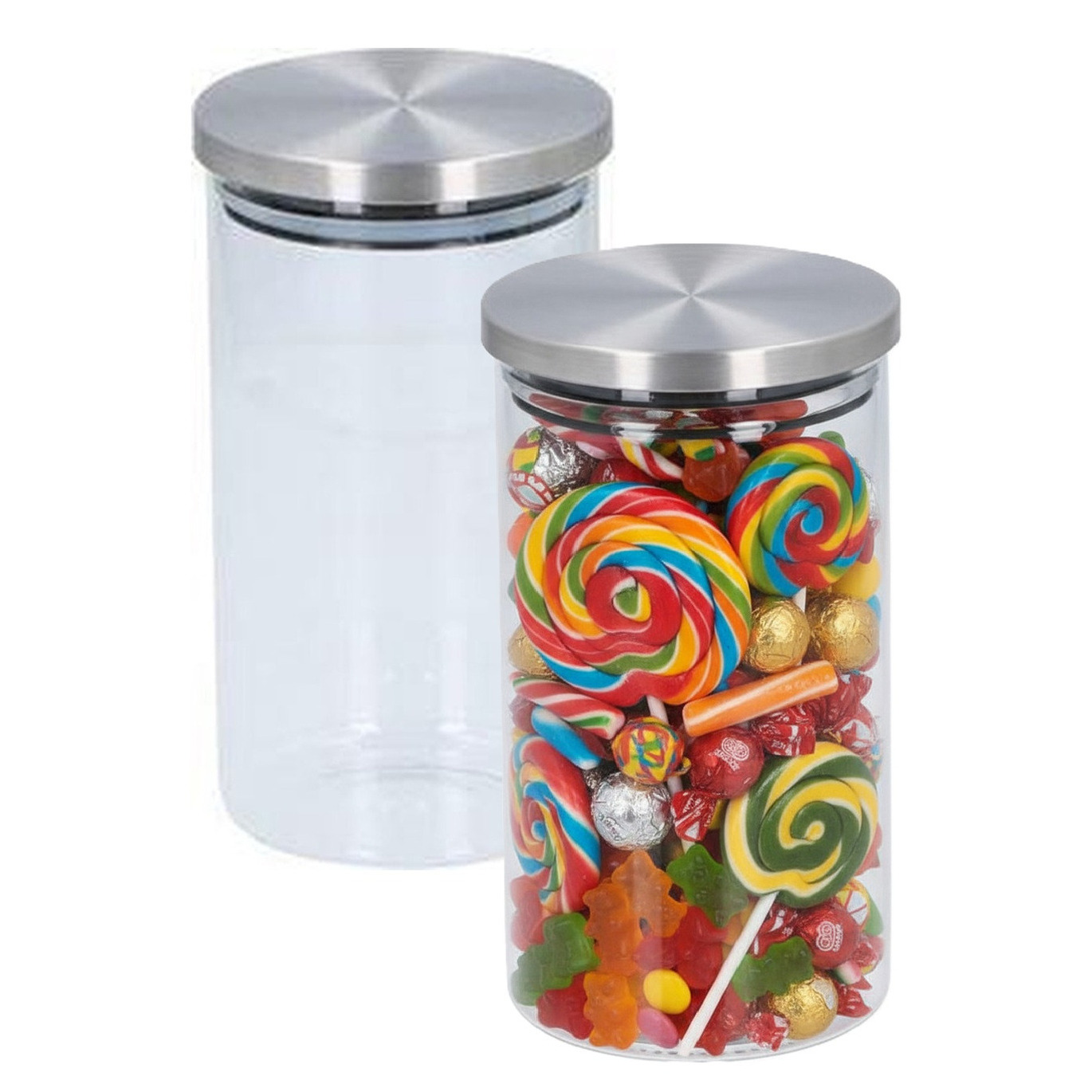 Alpina keuken en voedsel voorraadpot - 2x - snoeppot - glas - 950 ml - 10 x 18 cm - met deksel -