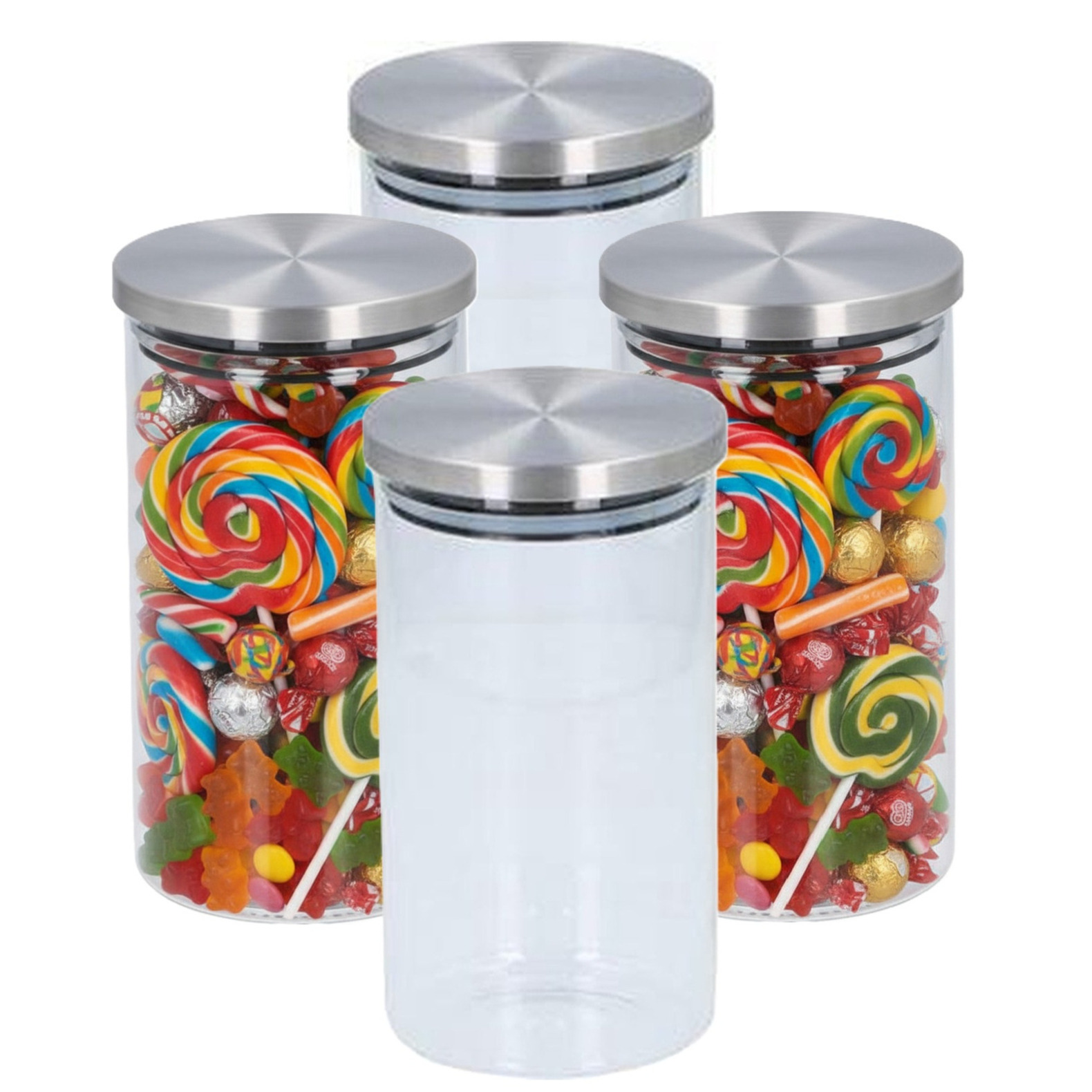 Alpina keuken en voedsel voorraadpot - 4x - snoeppot - glas - 950 ml - 10 x 18 cm - met deksel -