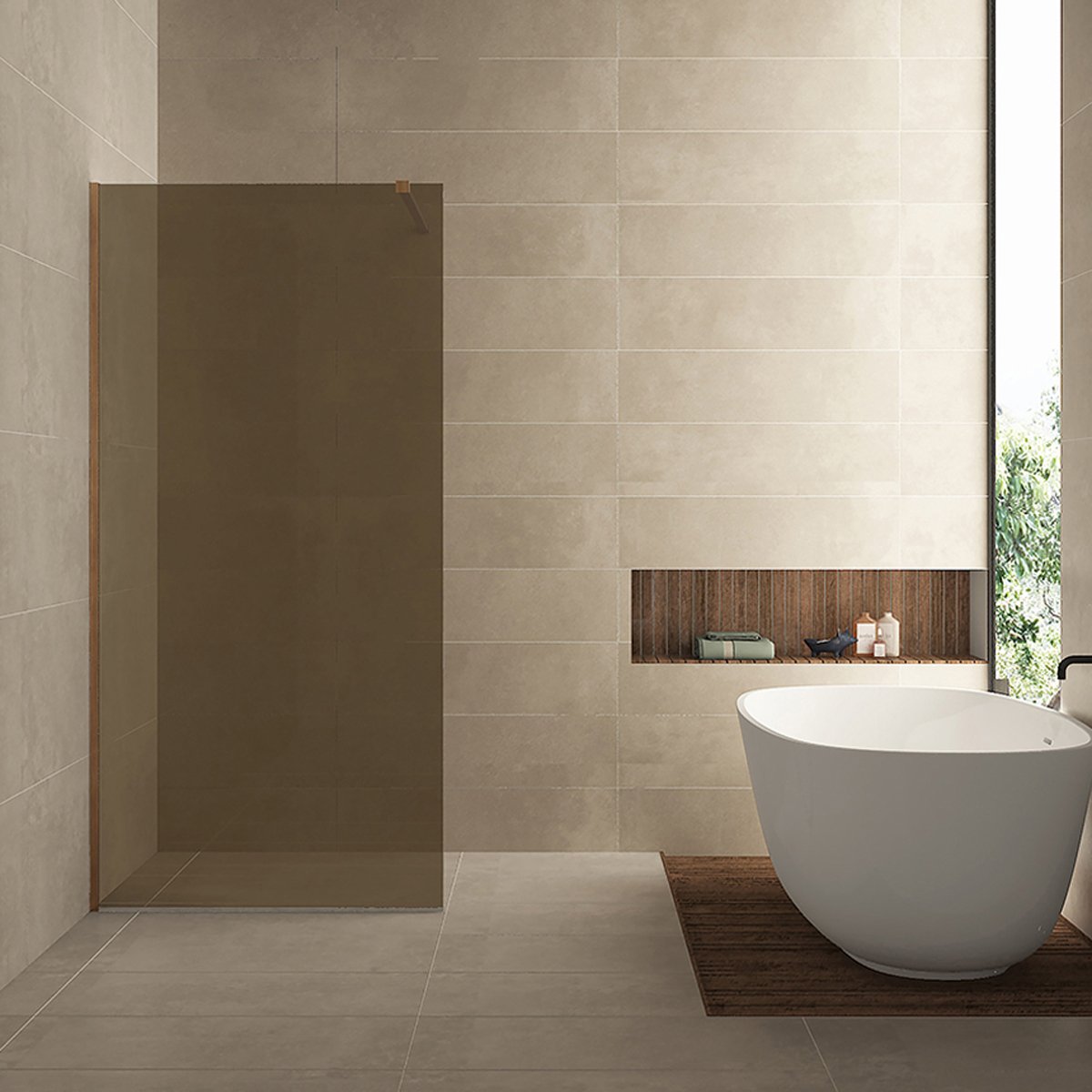 Wiesbaden Slim Inloopdouche 100x200cm - Nano Coating Vintage Brons Glas