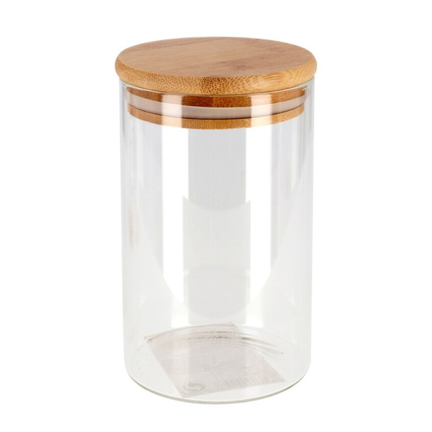 Merkloos Gerimport Voorraadpot - 4x - glas - bamboe deksel - 1,3L - 22 cm -