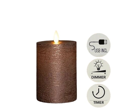 Annas collection Stompkaars rustiek wax bewegende vlam 10x7,5 cm brons - 