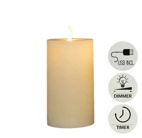 Annas collection Stompkaars rustiek wax bewegende vlam 12,5x7,5 cm ivoor - 
