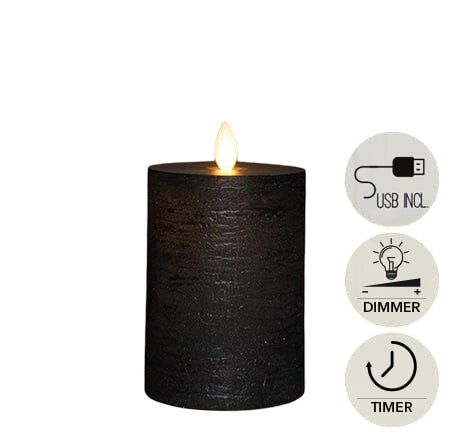 Annas collection Stompkaars rustiek wax bewegende vlam 10x7,5 cm zwart - 