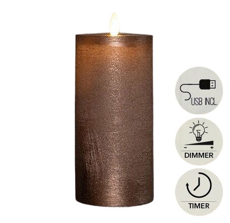 Annas collection Stompkaars rustiek wax bewegende vlam 15x7,5 cm brons - 