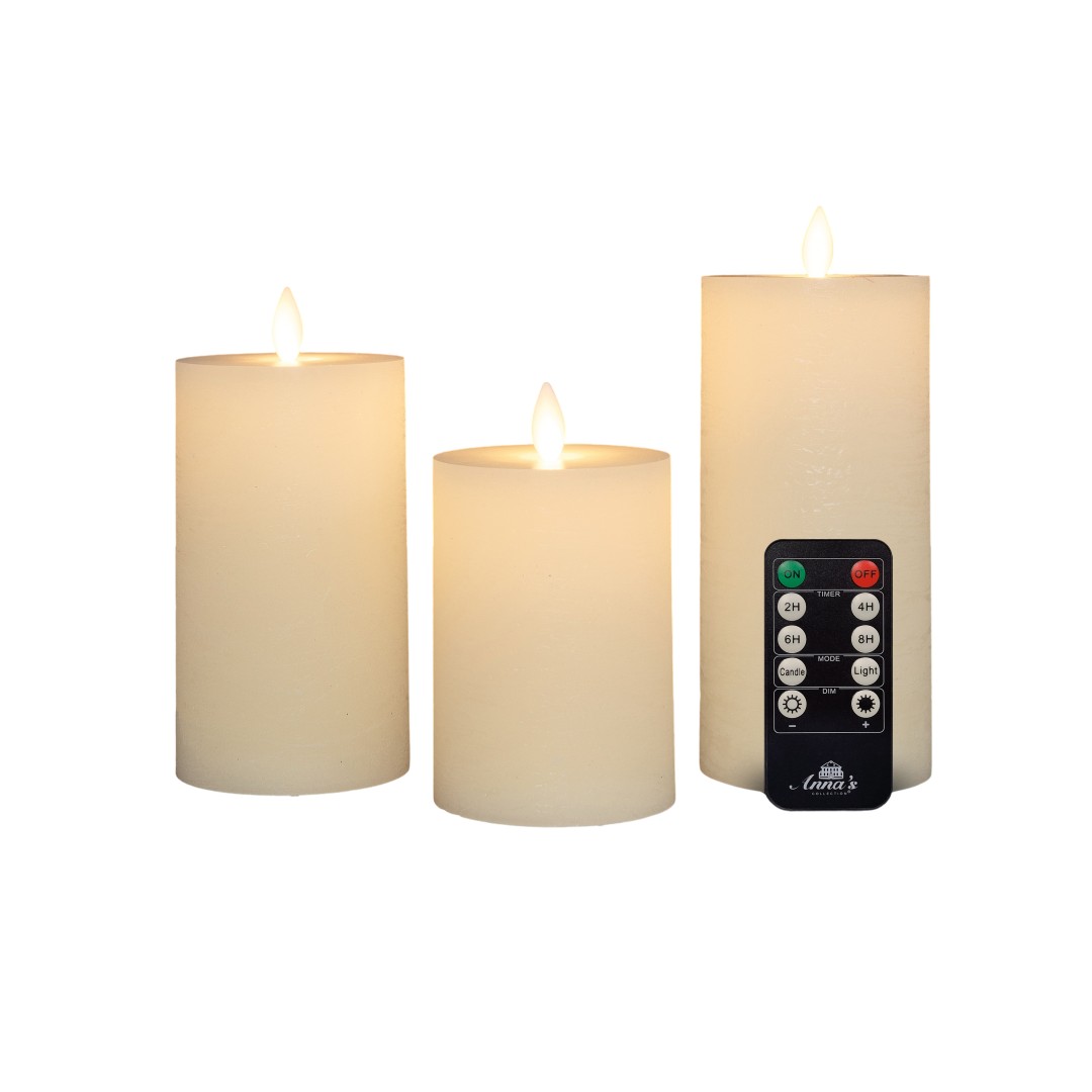 Annas collection Stompkaars-USB wax d7,5 cm wit set van 3 - 