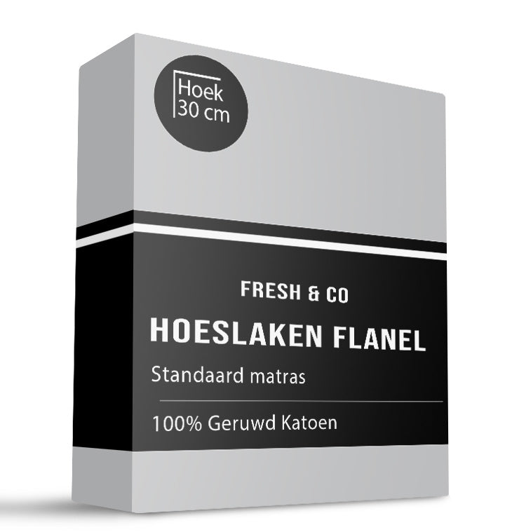 Fresh and Co Hoeslaken - Katoen Flanel - Lichtgrijs - 90x200cm - Grijs -  - 
