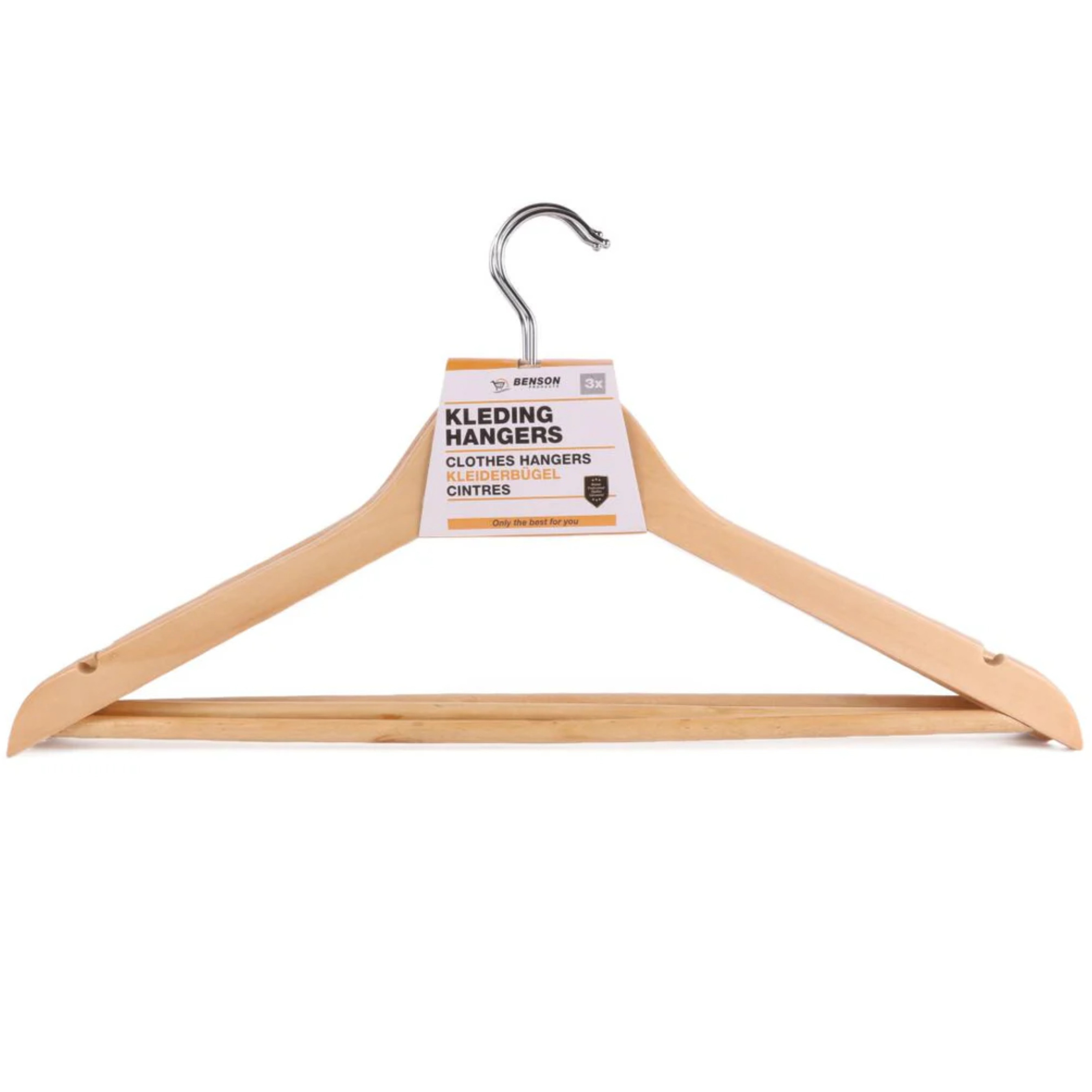Benson Kledinghangers - 3x stuks - hout - anti slip - 45 cm - draaibare haak -