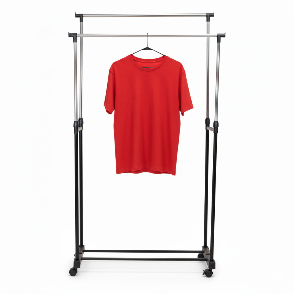 Storage Solutions Kledingrek - op wieltjes - dubbele stang - verstelbaar - 160 cm - metaal -