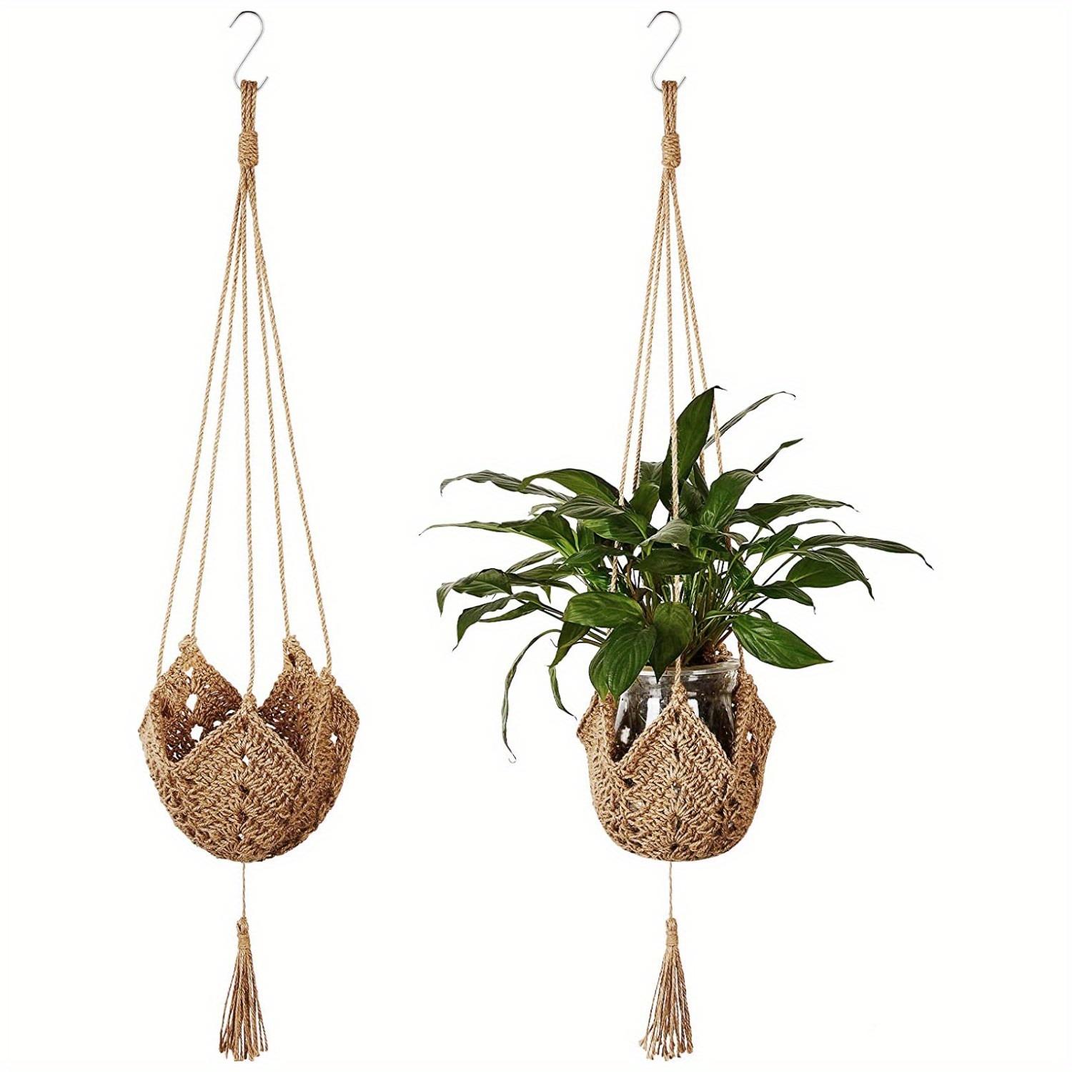 WTEMPO 2pcs Boho Macrame Plant Hangers, Jute Crochet Indoor Outdoor Wall Hanging Planters with S-Hooks, Lightweight Geometric Irregular Shape for Home Decor 2pcs