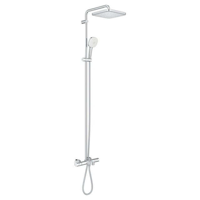 Grohe Tempesta 250 Cube Regendoucheset met badkraan - hoofddouche 25cm - vierkante handdouche - 2 straalsoorten - met thermostaatkraan - chroom 26691001
