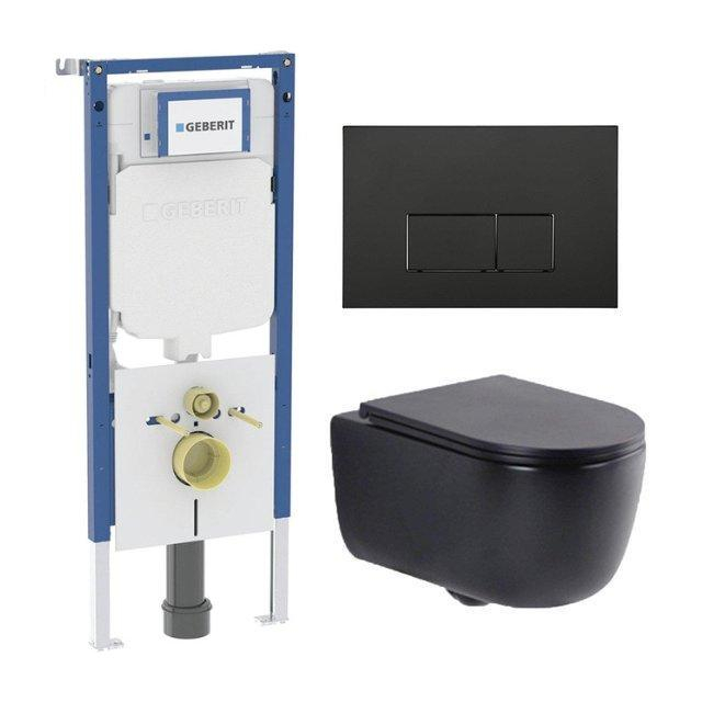 Geberit QeramiQ Dely Swirl Toiletset - 36.3x51.7cm -  UP720 Duofix Sigma inbouwreservoir - slim zitting - mat zwarte metalen bedieningsplaat - rechthoekige knoppen - mat zwart SW1237202/SW706193/SW1000