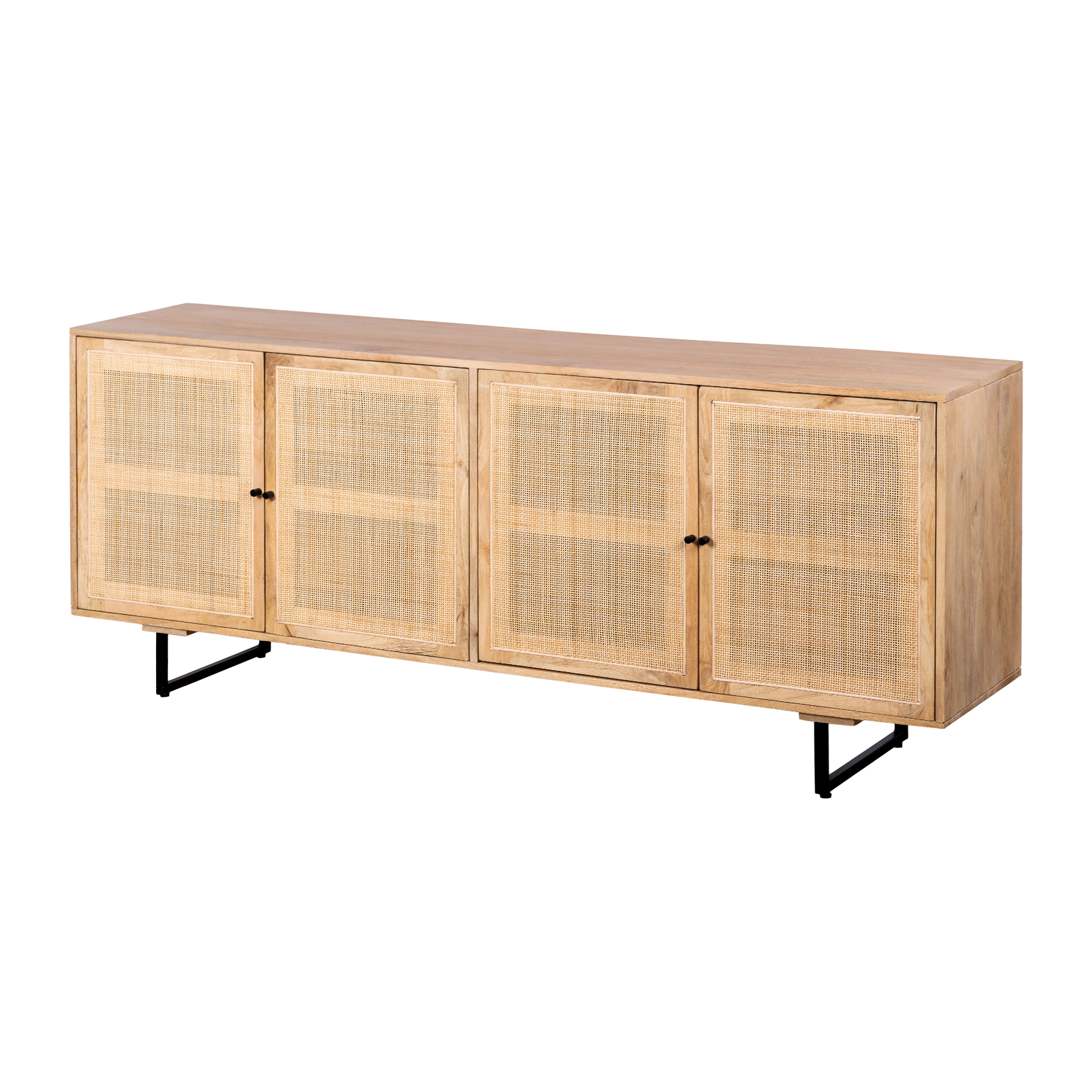 Lewis & Loft Dressoir Lucas - Met 4 deuren - FSC-gecertificeerd mangohout - Rotan - Naturel