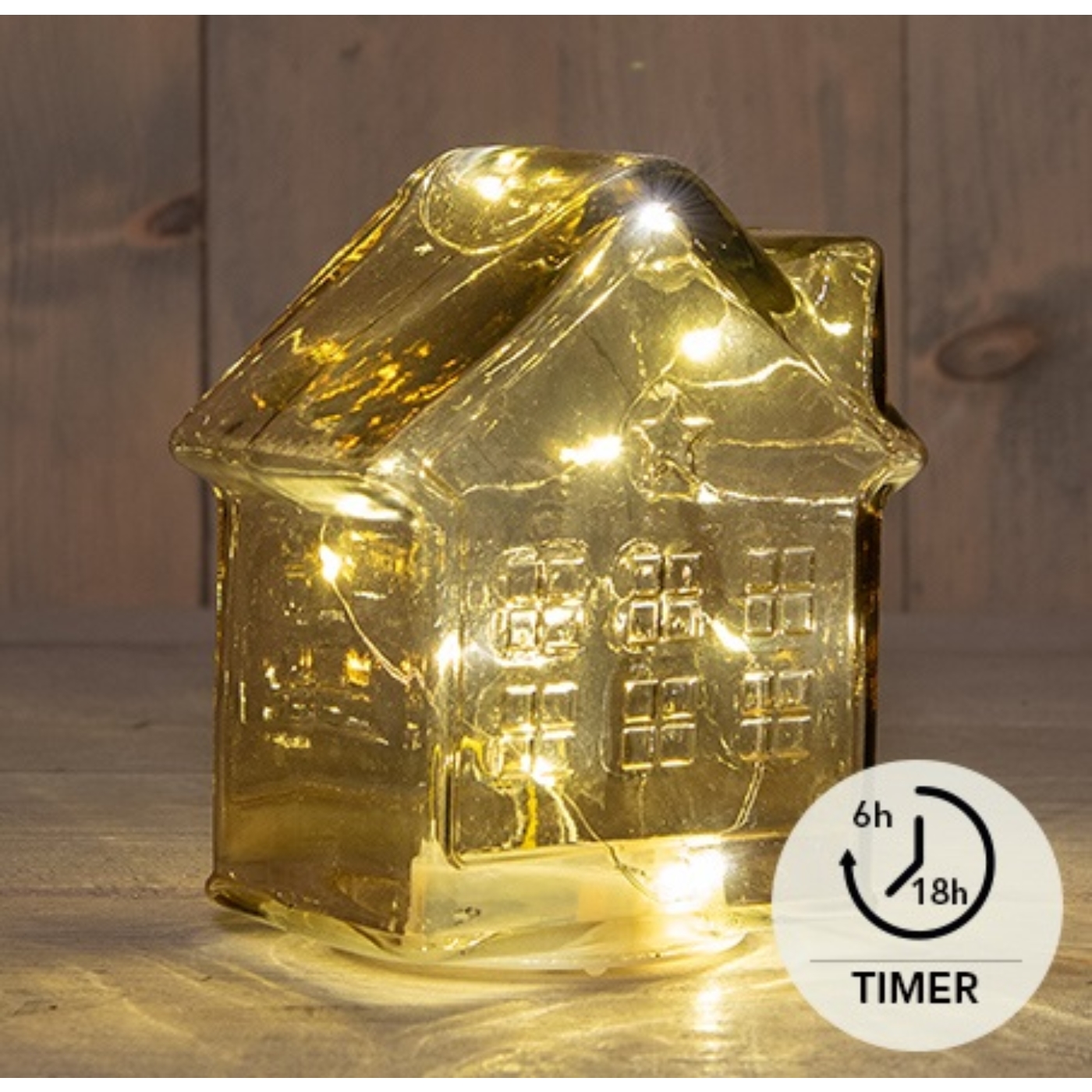Anna's Collection LED Huisje glas amber H14cm