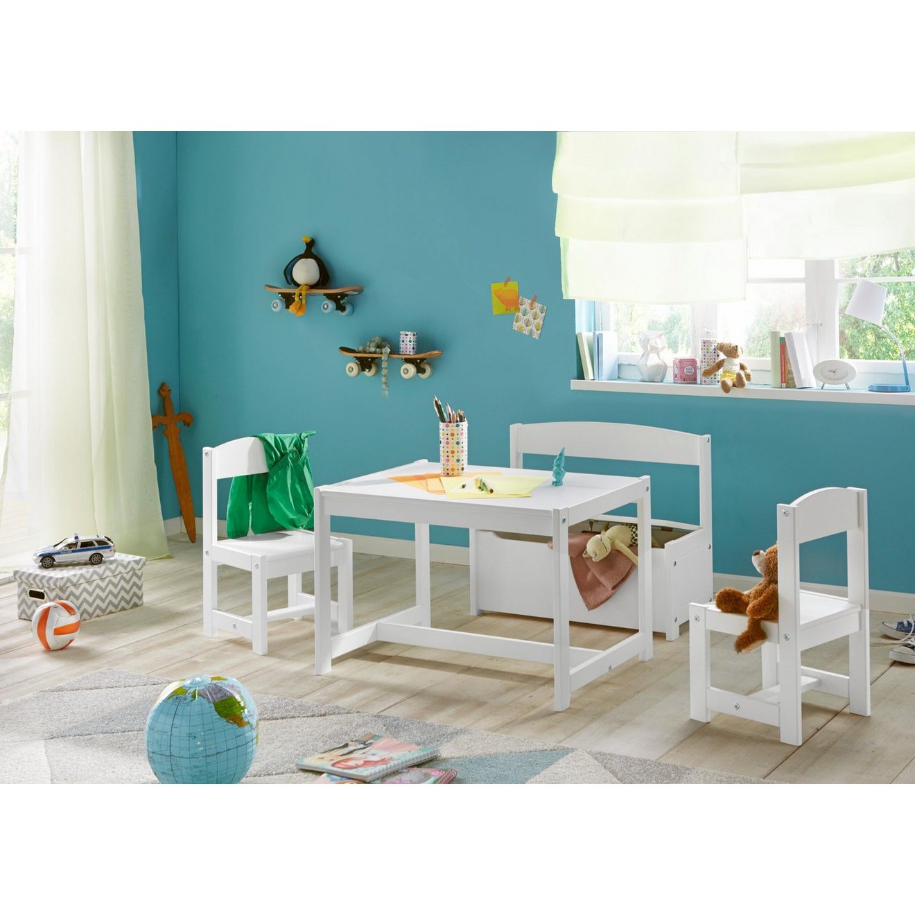 Hoppekids Kinderzithoek Mathilde met 2 stoelen, tafel & bank met bergruimte (set, 4-delig)