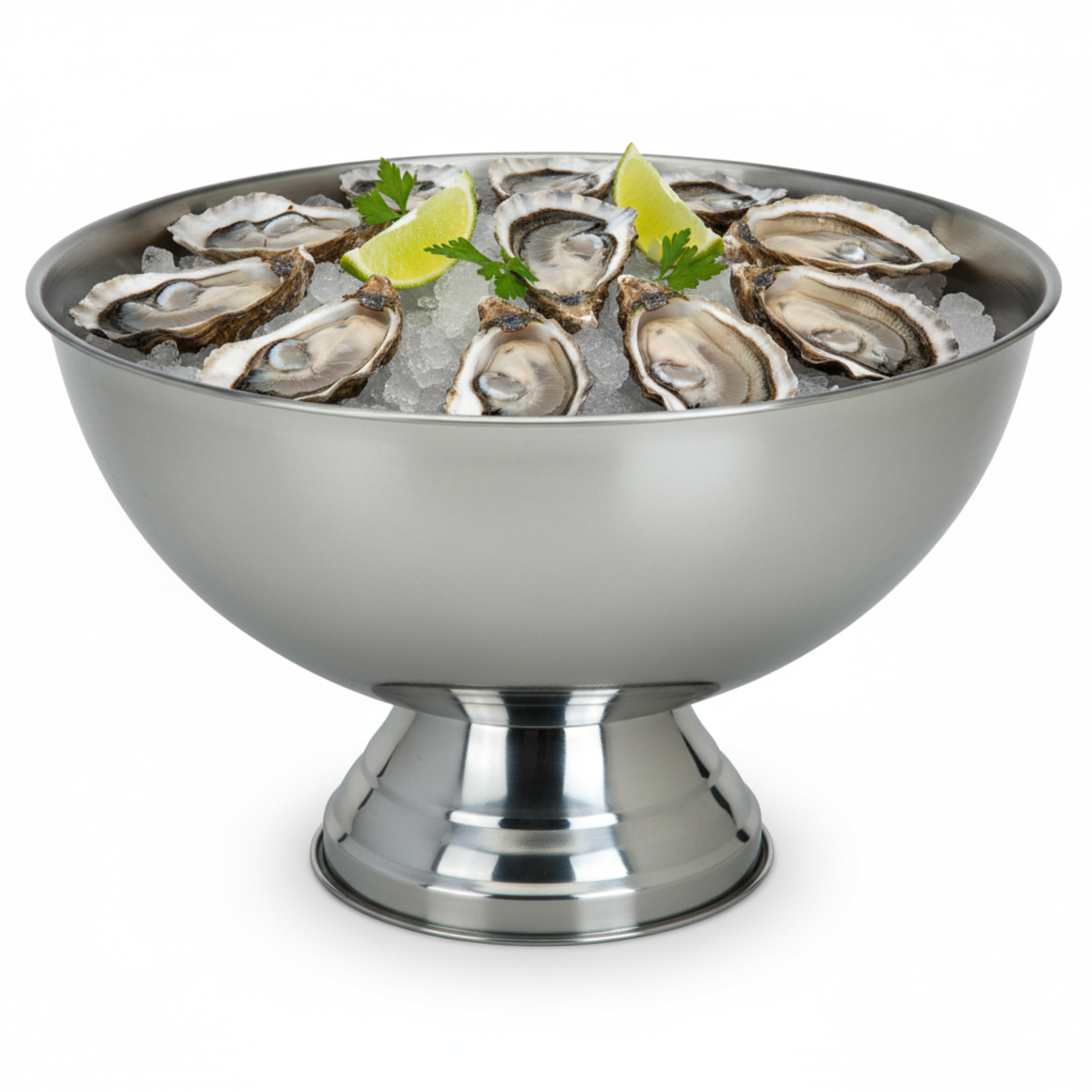 Excellent Houseware Serveerschaal - oesters/zeevruchten - op voet - zilver - rvs - x 24 cm -
