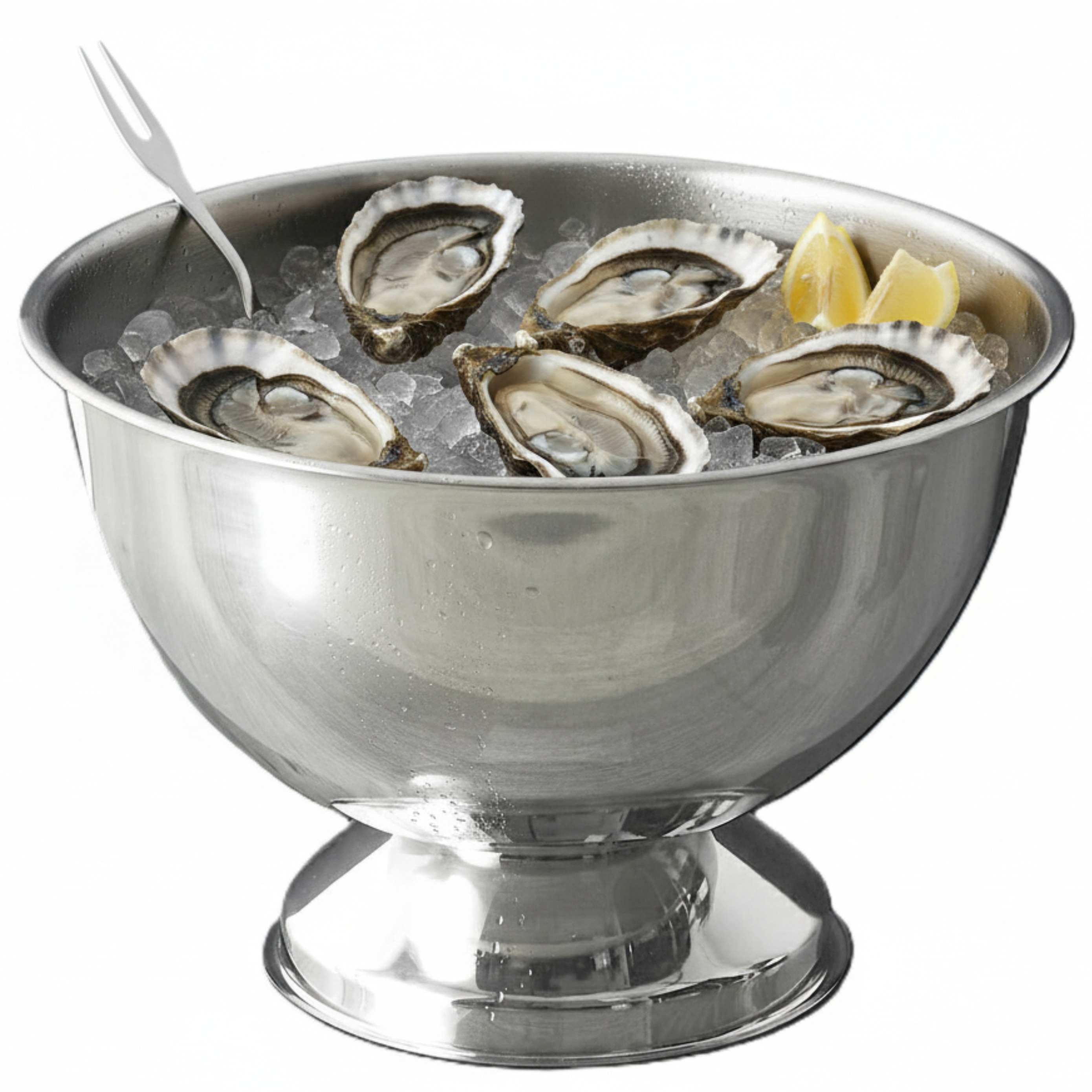 Cook Concept Serveerschaal - oesters/zeevruchten - op voet - zilver - rvs - x 24 cm -