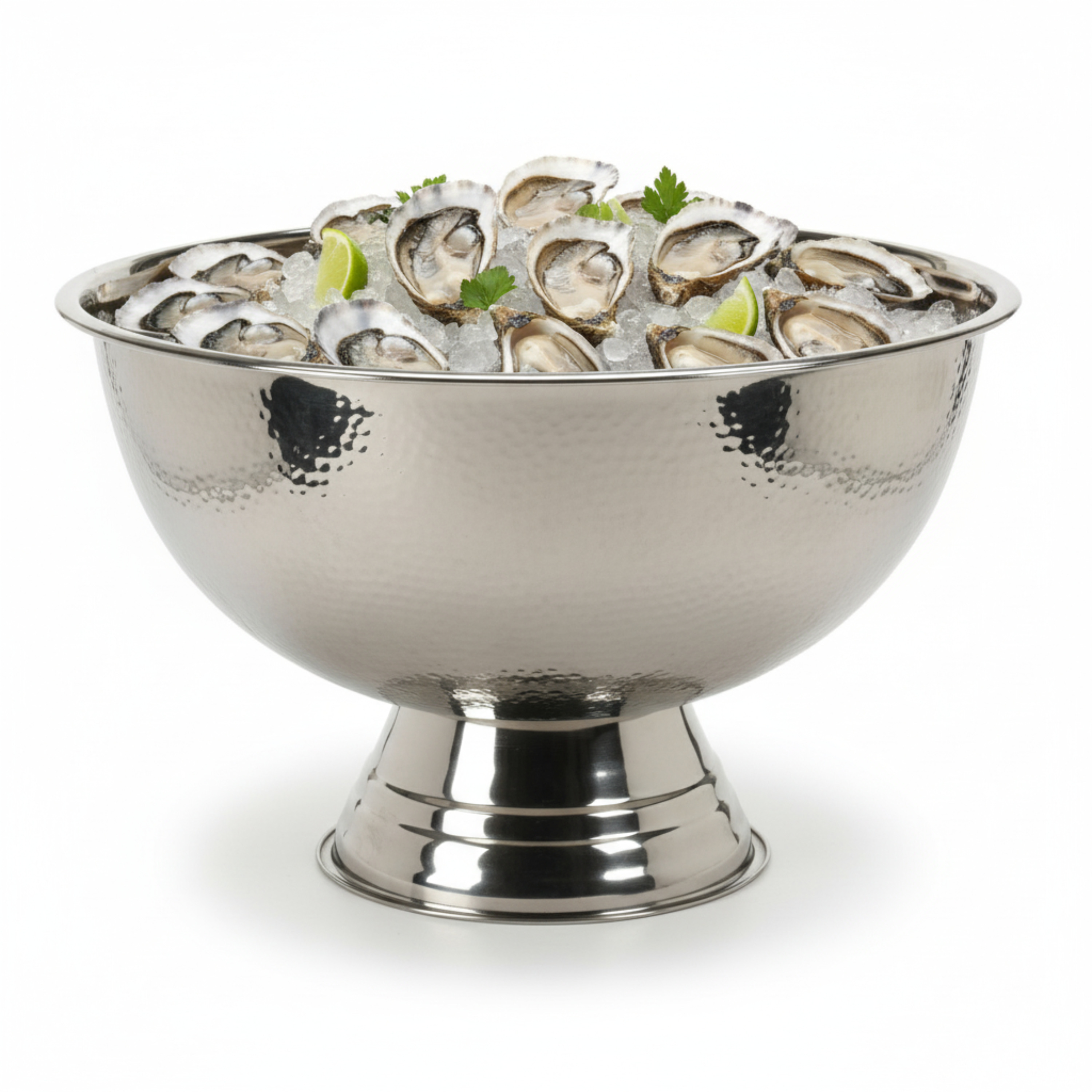 Excellent Houseware Serveerschaal - oesters/zeevruchten - op voet - zilver - rvs - x 24 cm -