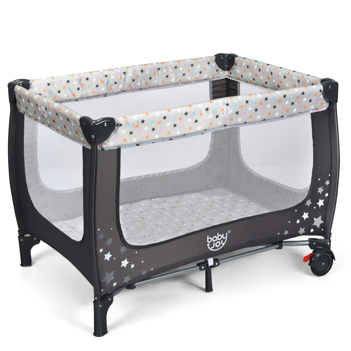 Costway 2-In-1 Reisbed & Box Inklapbaar Kinderbed 2 Niveaus Babybed met Matras en Draagtas Draagbare Kinderbox 120 x 60 cm (Grijs)
