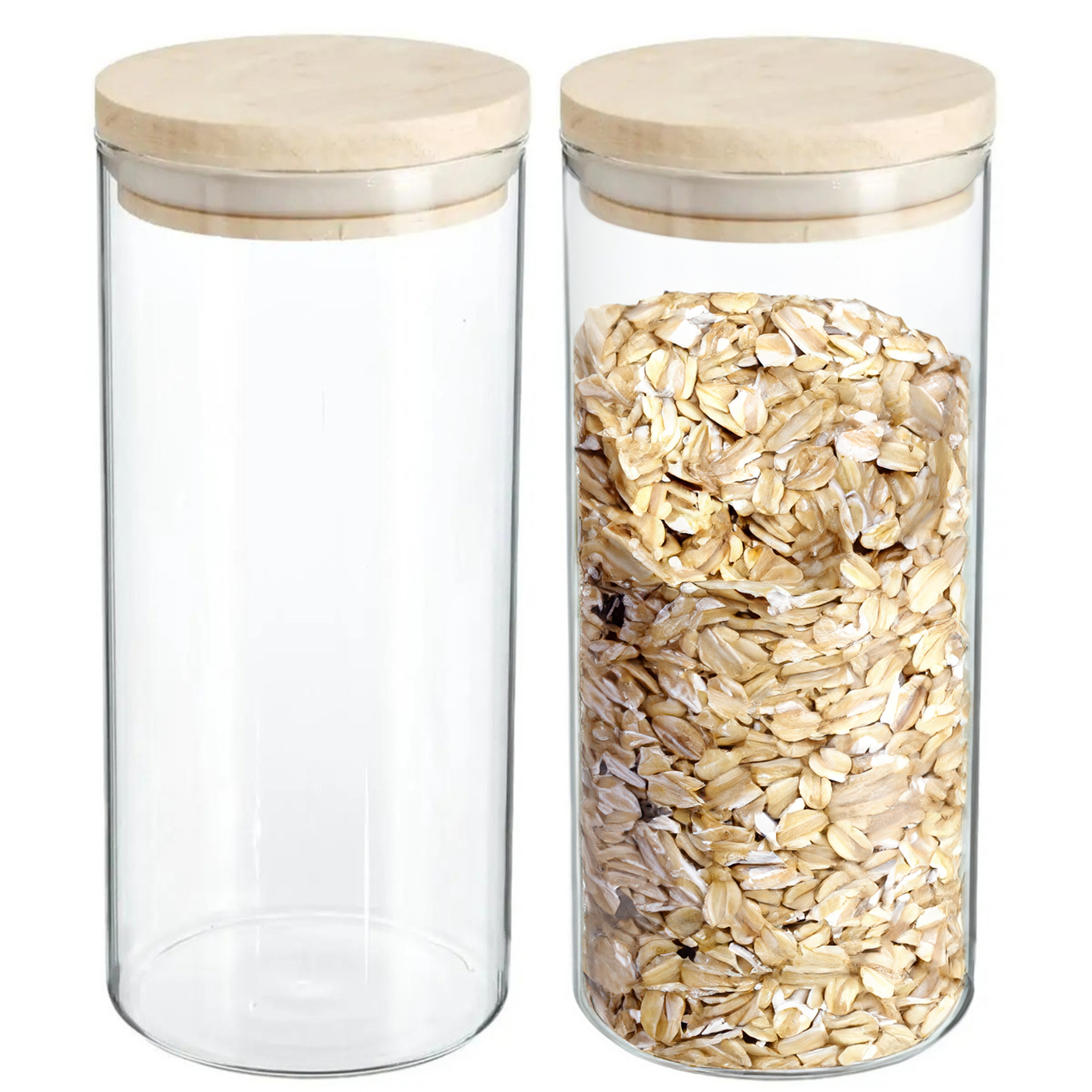 Secret de Gourmet Voorraadbus - 2x stuks - voorraadpot - 1300 ml - glas met houten deksel -