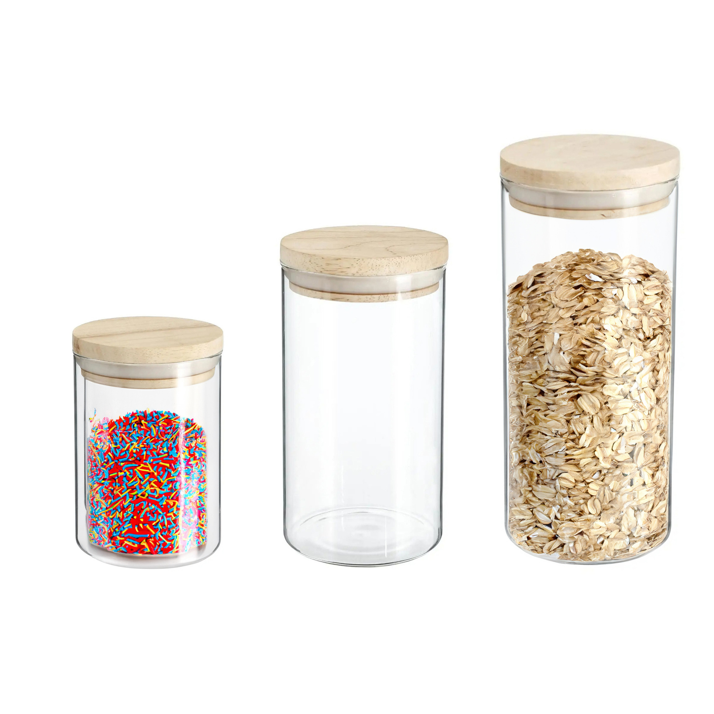 Secret de Gourmet Keuken voorraad bussen - potten - glas/hout - set 3x stuks - voedsel - 600 ml -1000 ml - 1300 ml -