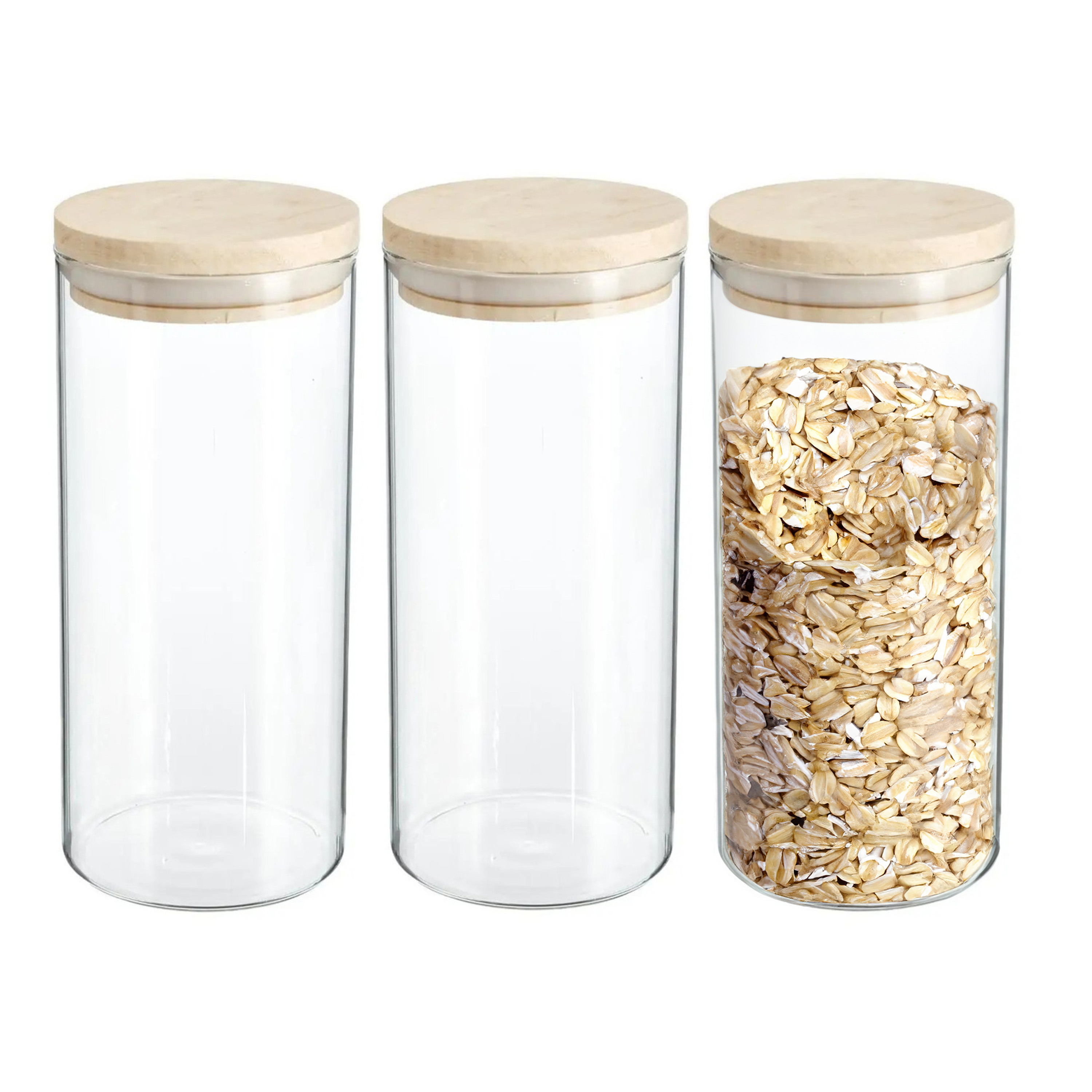 Secret de Gourmet Voorraadbus - 3x stuks - voorraadpot - 1300 ml - glas met houten deksel -