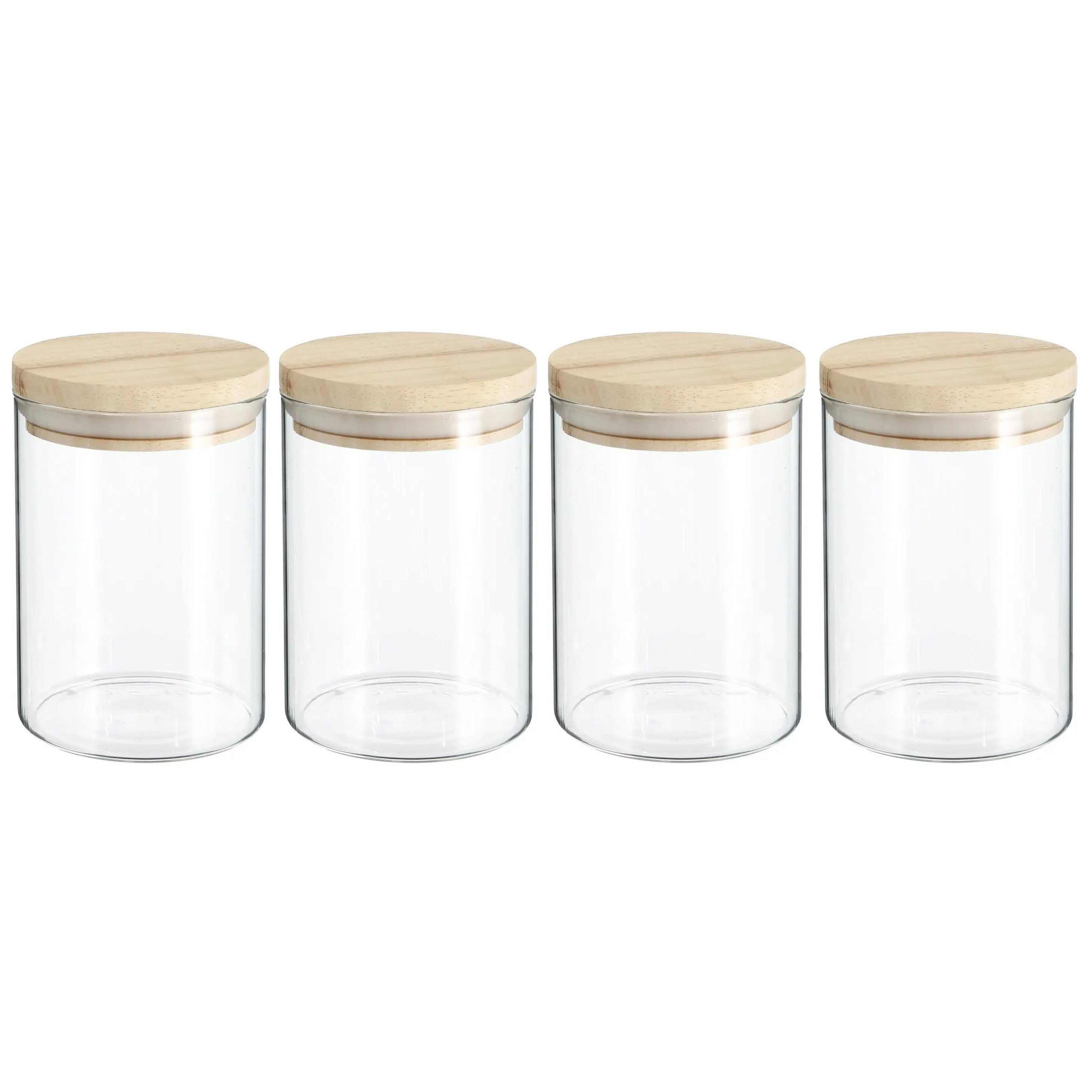 Secret de Gourmet Voorraadbus - 4x stuks - voorraadpot - 600 ml - glas met houten deksel -