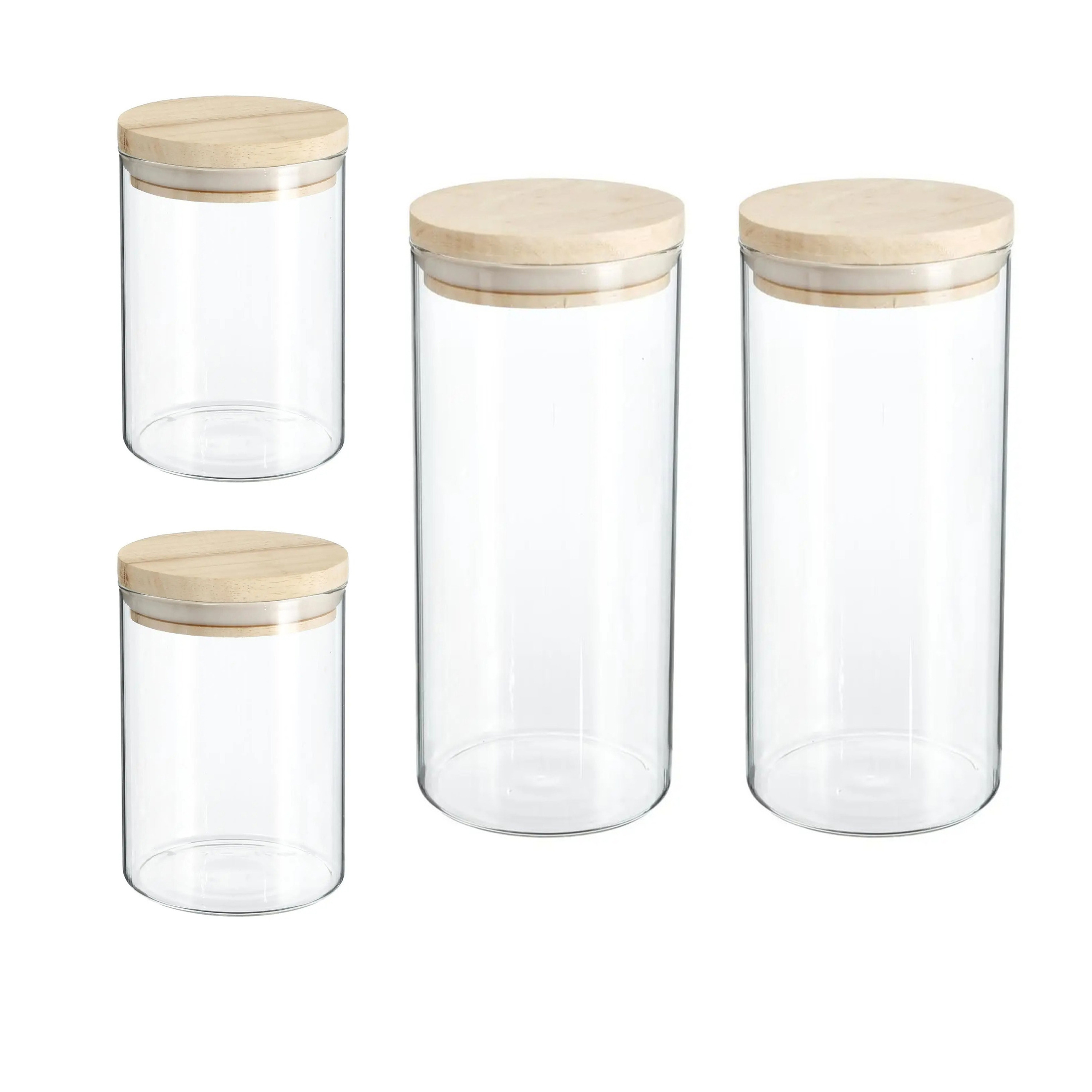 Secret de Gourmet Keuken voorraad bussen - potten - glas/hout - set 8x stuks - voedsel - 600 ml en 1000 ml -
