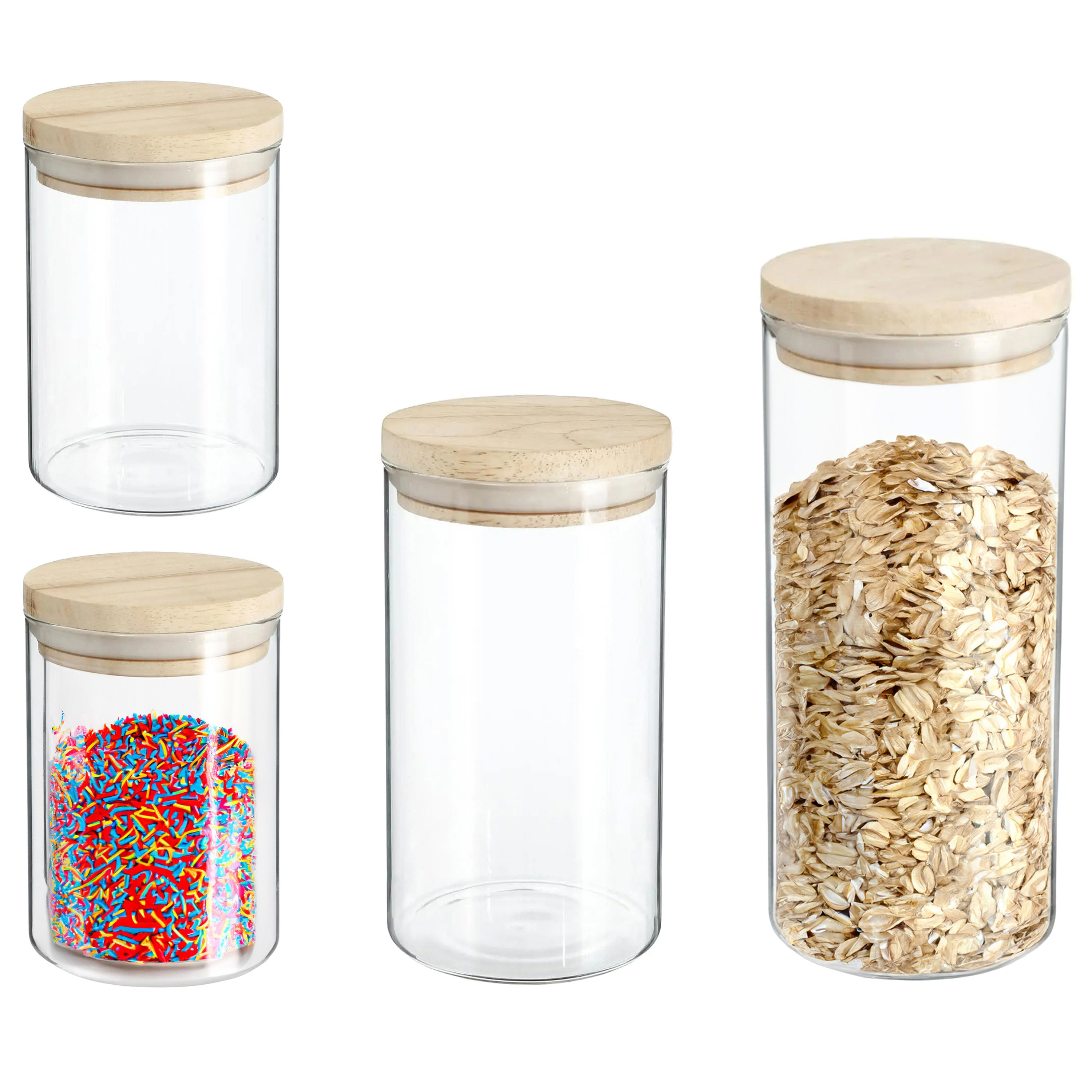 Secret de Gourmet Keuken voorraad bussen - potten - glas/hout - set 8x stuks - voedsel - 600 ml en 1300 ml -
