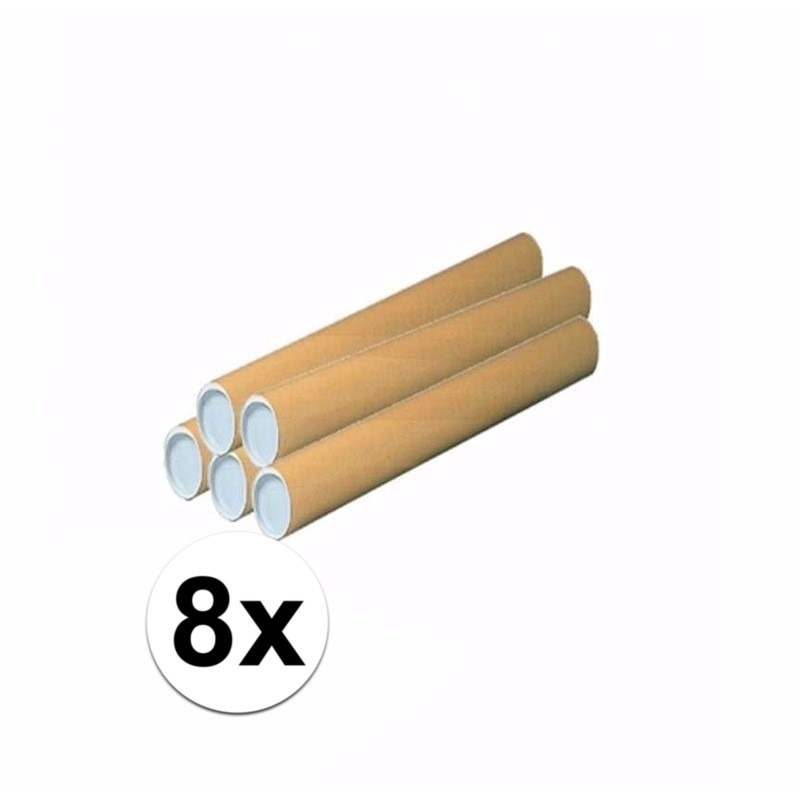 Merkloos Poster koker van karton - 8x - 680 x 100 mm - Bruin - Verzendkokers - Voor A1 formaat papier -