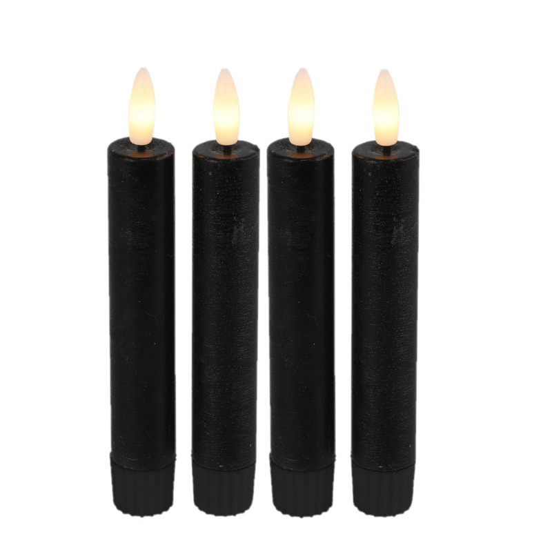 Countryfield Led dinerkaarsen - 4x st- zwart -H15cm - afstandsbediening-timer-dimmer -