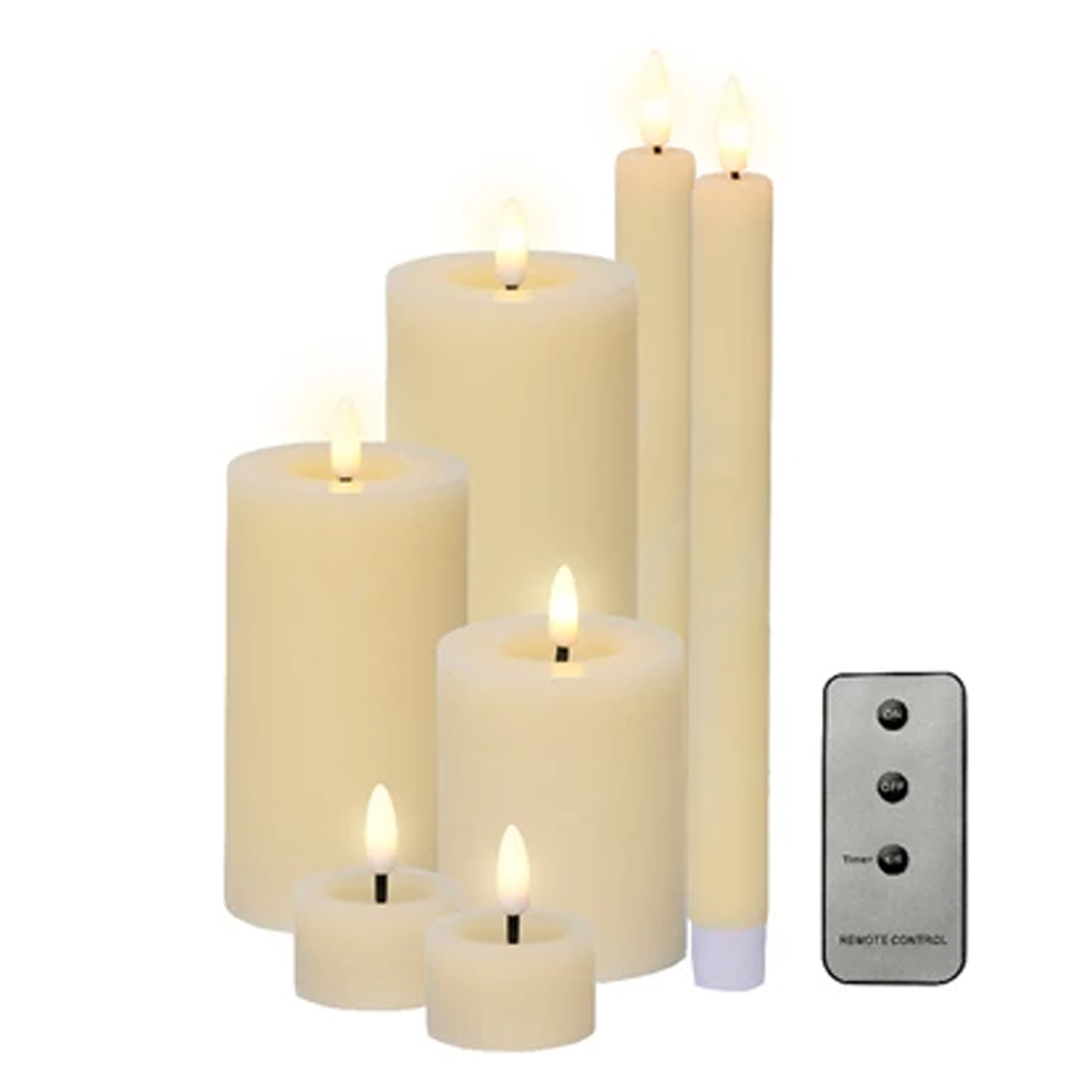 Lumineo LED kaarsen set - wax - 7-dlg - creme wit- dinerkaarsen/stompkaarsen/theelichten - afstandsbediening -