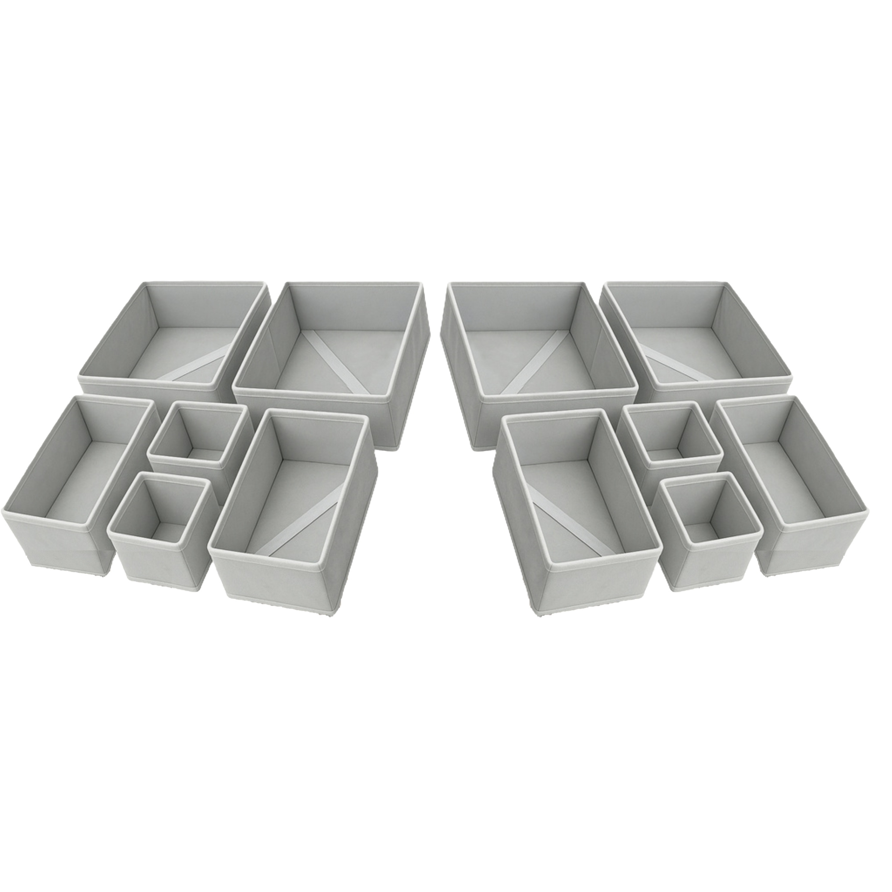 Ruhhy opbergmanden - 12x stuks - 3 formaten - grijs - ondergoed en sokken - ladekast organizer -