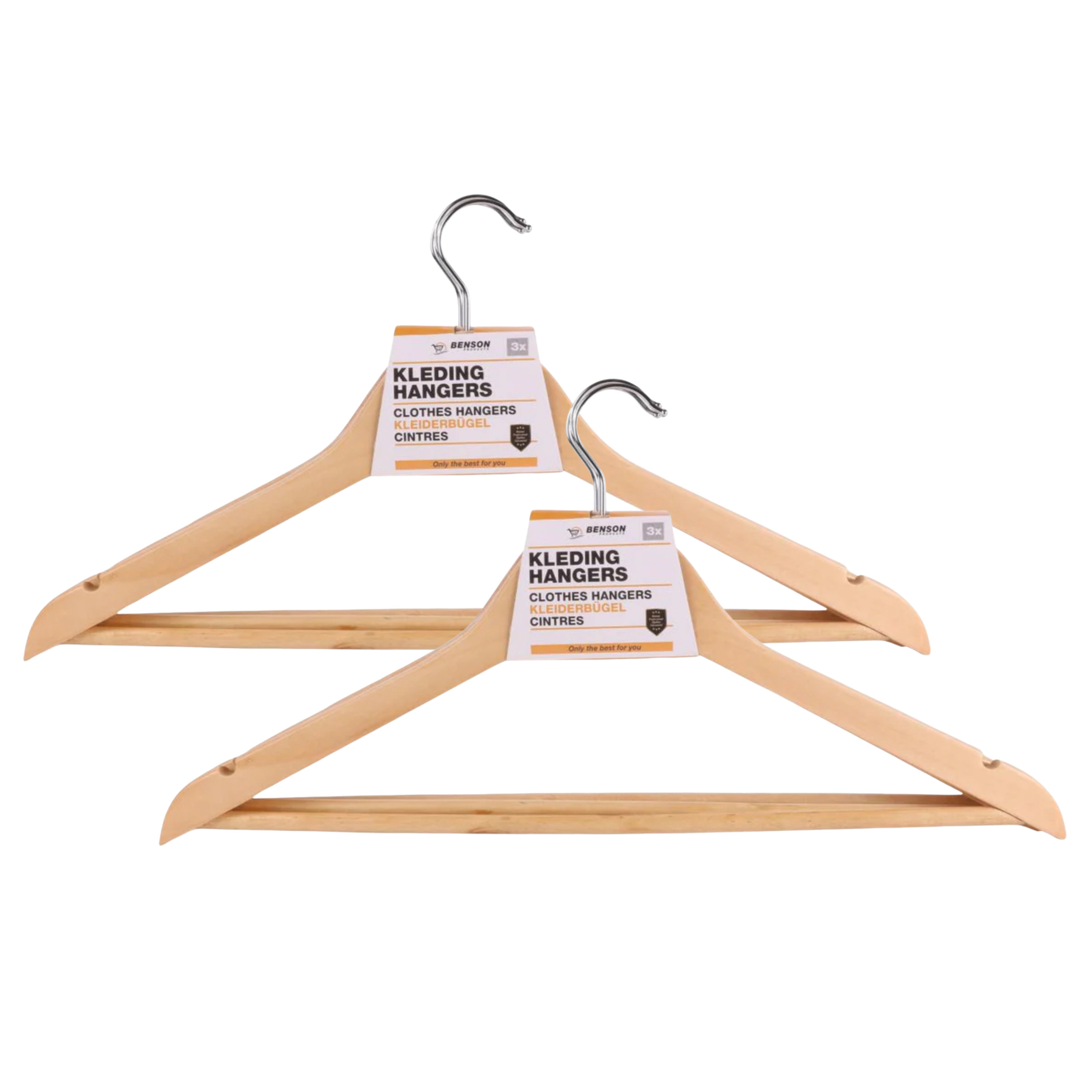 Benson Kledinghangers - 6x stuks - hout - anti slip - 45 cm - draaibare haak -