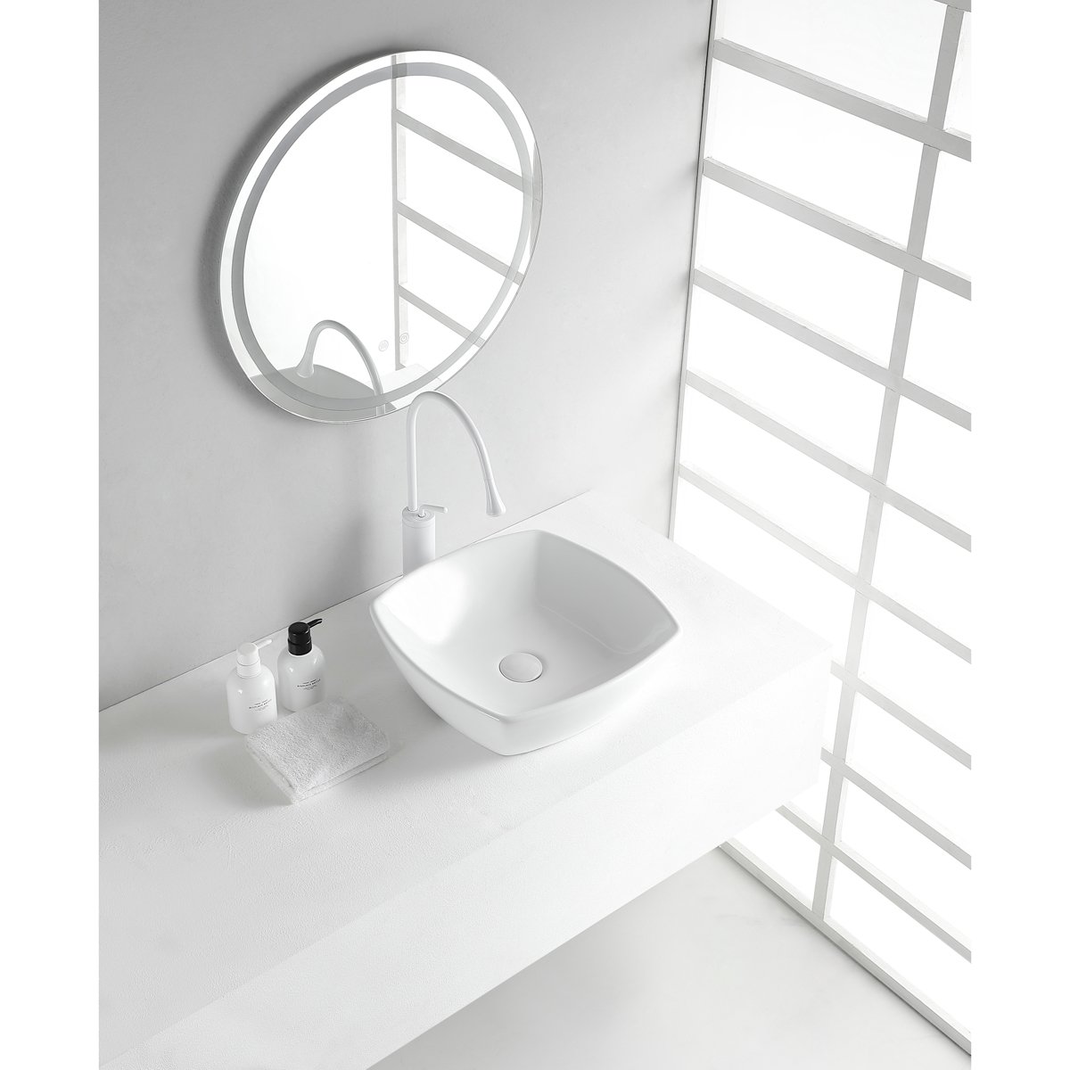 Wiesbaden Plaza Waskom Vierkant - 42x42x13.5cm - Keramiek - Glans Wit