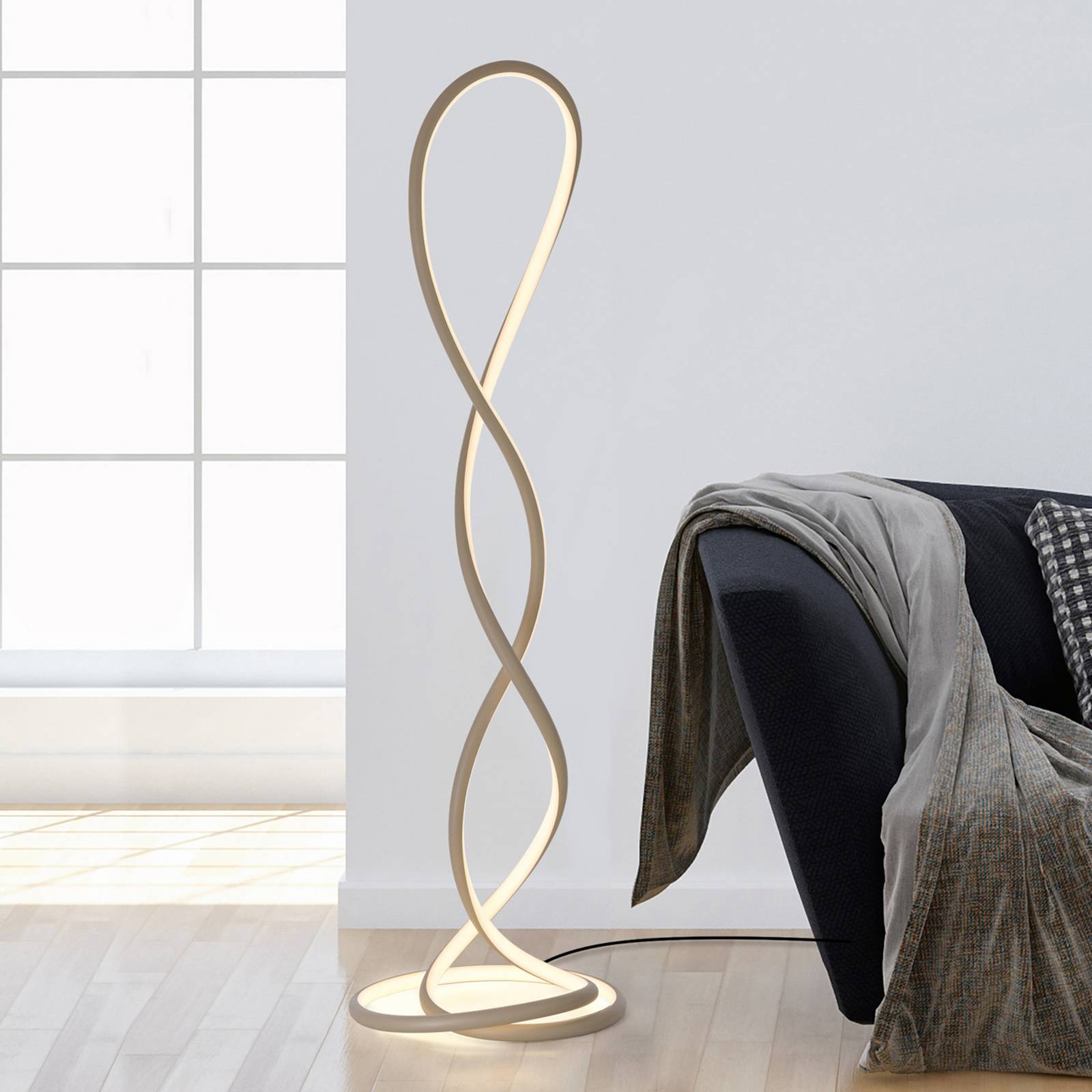PAUL NEUHAUS LED vloerlamp Twist, zandkleurig, hoogte 143 cm