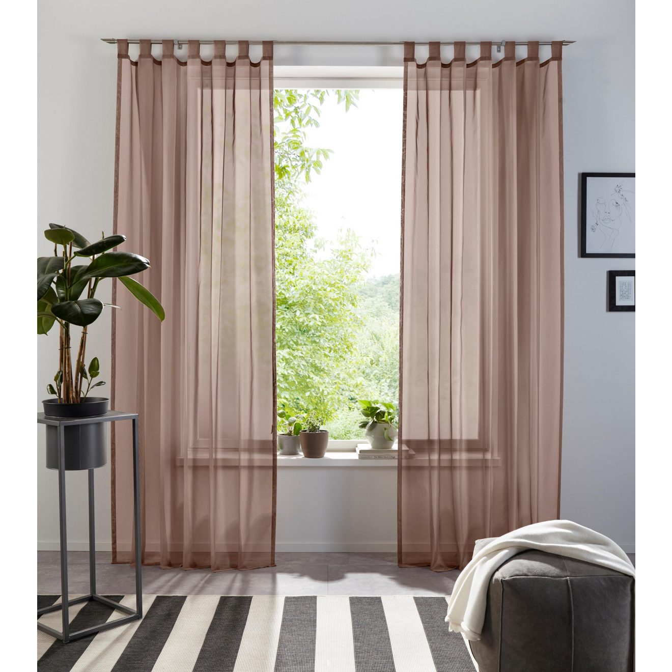 My home Gordijn XANA met ogen, franje of lussen Bestseller, effen, 1 of 2 sjaals, onderhoudsvriendelijk, sjaal,